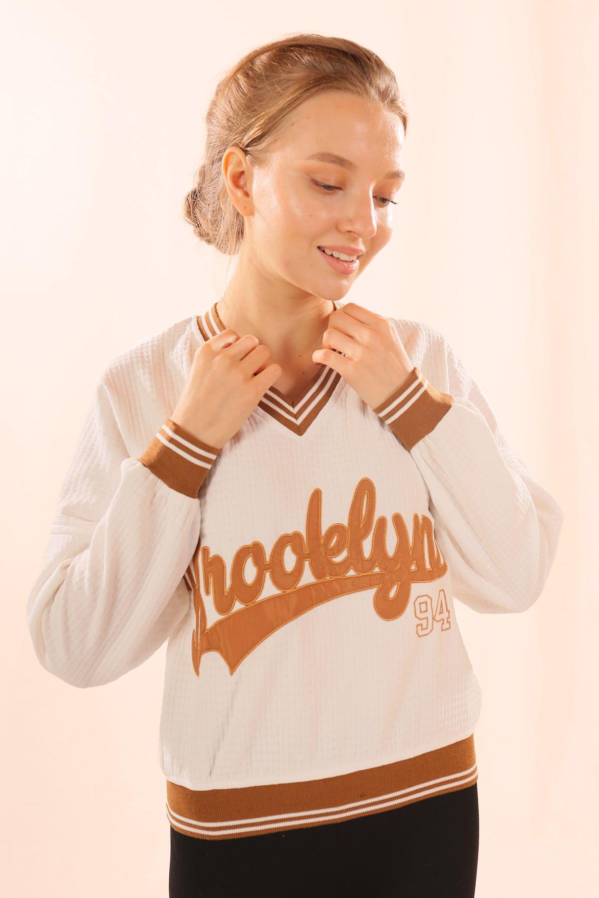 71399 Brooklyn Baskı Sweat Taba - 1