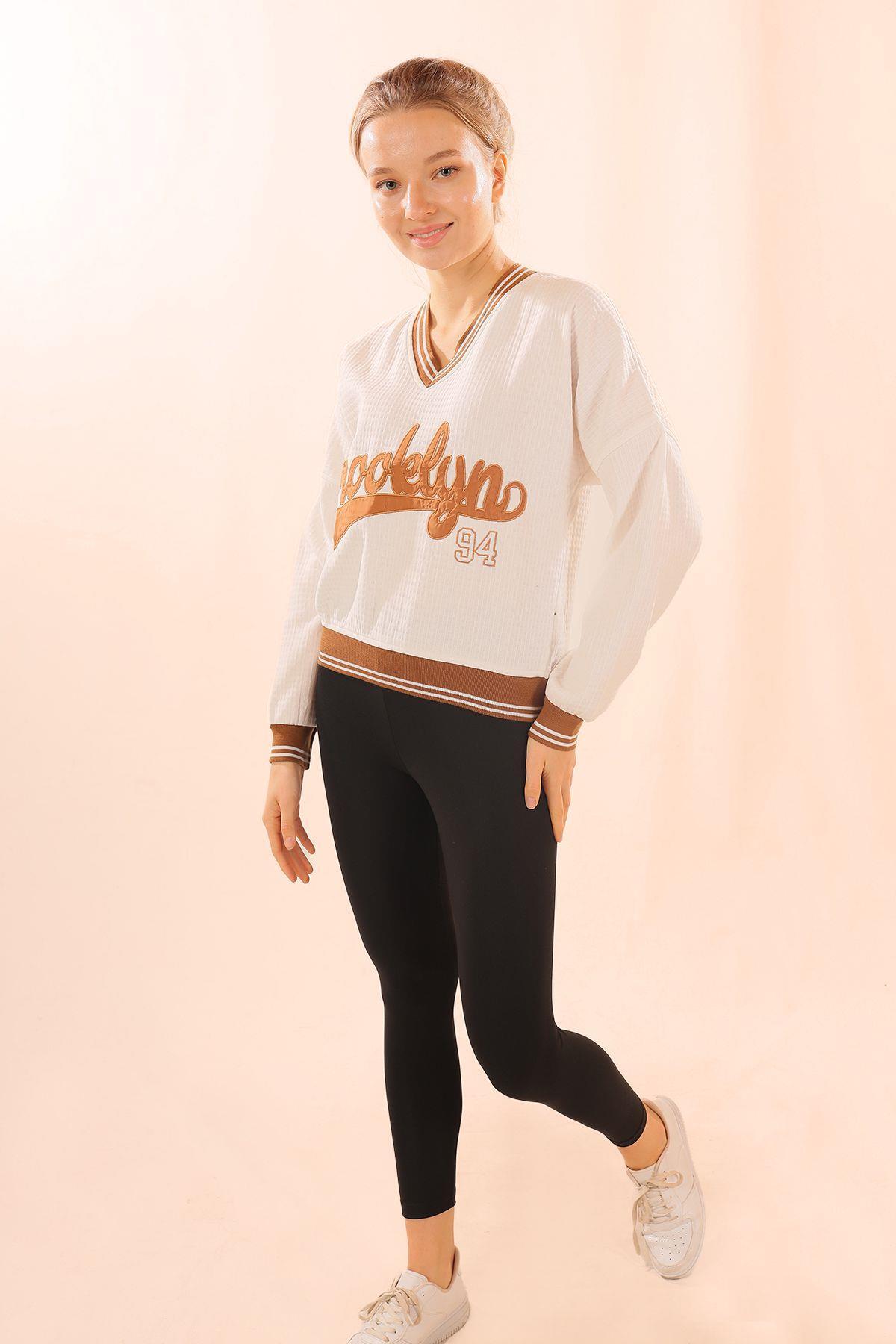 71399 Brooklyn Baskı Sweat Taba - 5