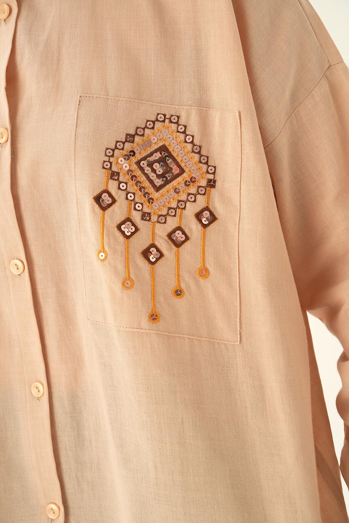 Bej Cep İşleme Detay Gömlek 71422 - 6
