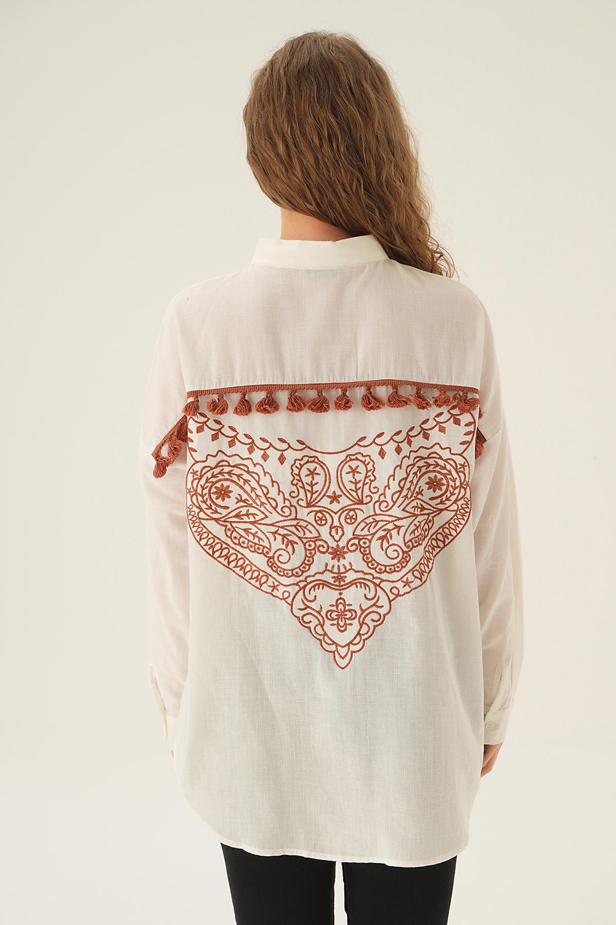 71423 Arka Baskılı Gömlek Kahve - 3