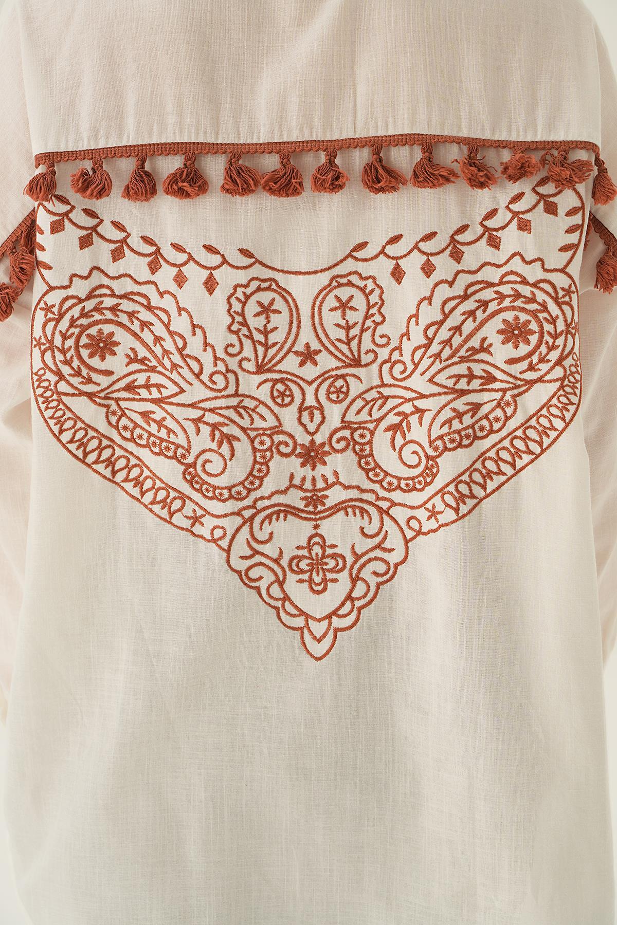 Kahve Arka Baskılı Gömlek 71423 - 4