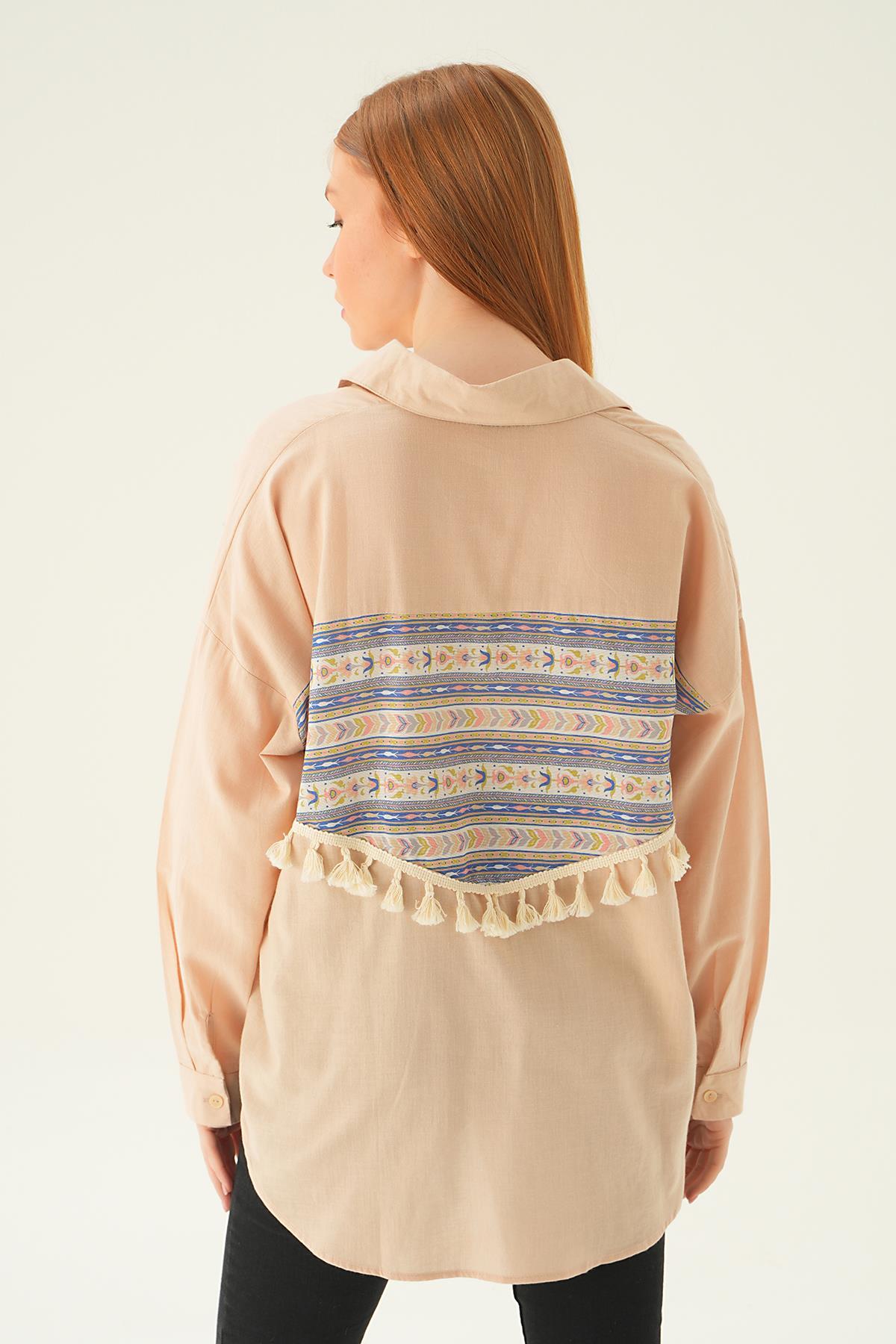 71425 Göğüs Cep Püskül Detay Gömlek Bej - 3