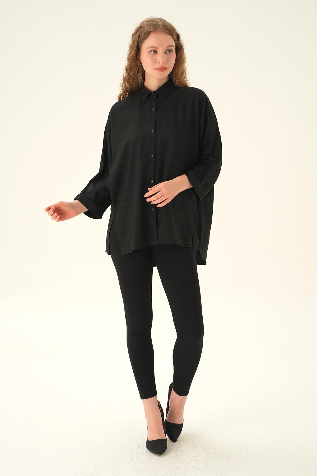 Siyah Yırtmaç Detay Gömlek 71426 - 2