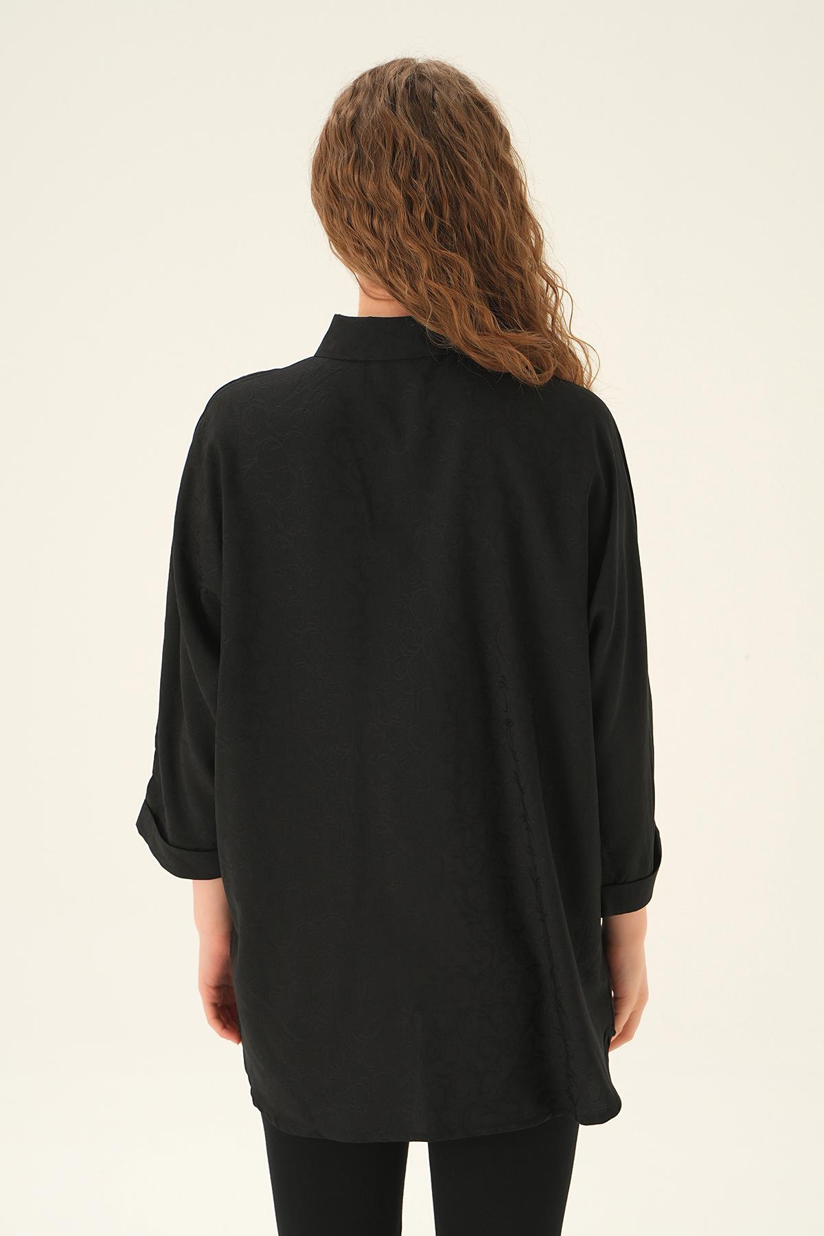Siyah Yırtmaç Detay Gömlek 71426 - 5