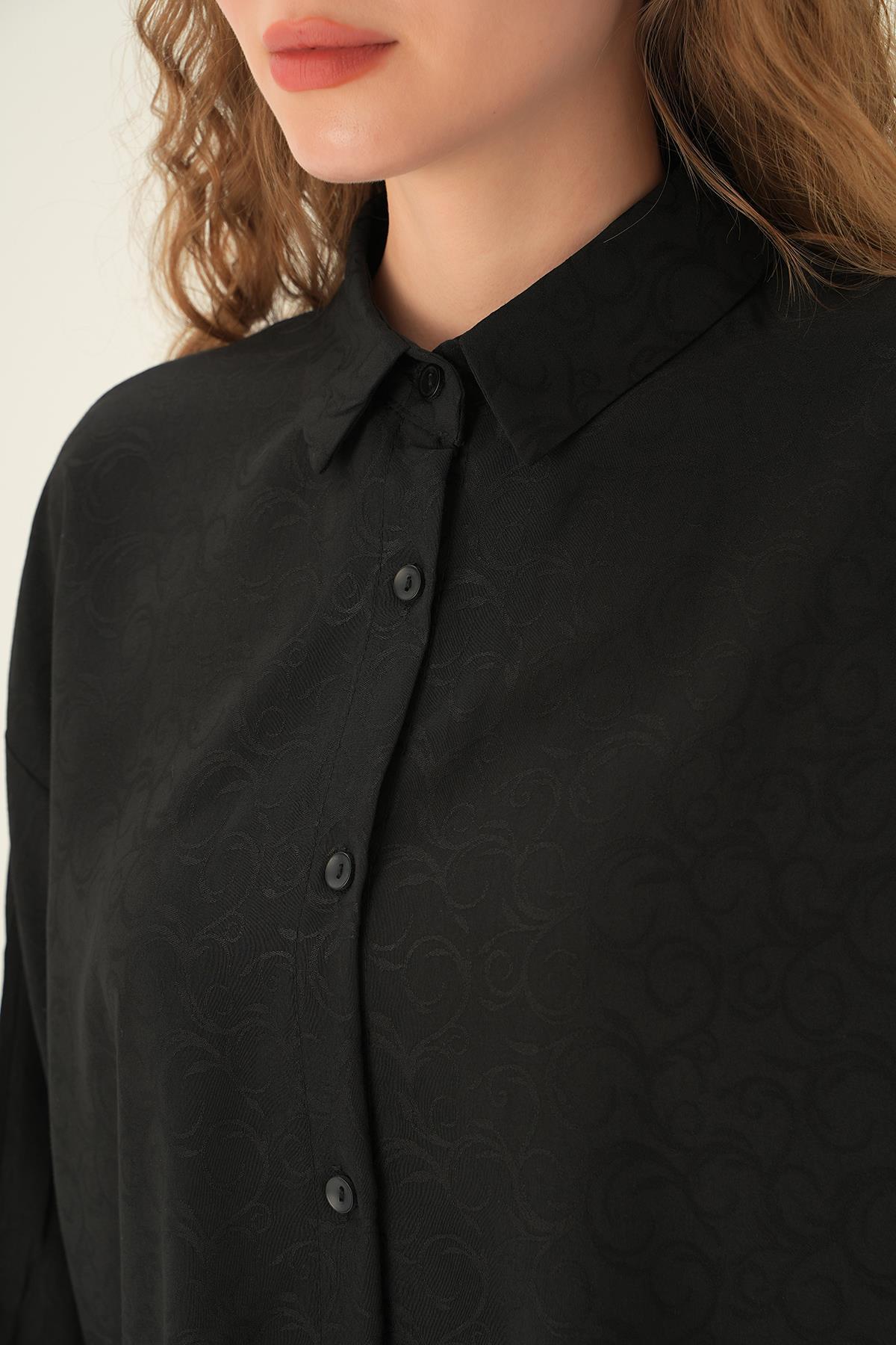 Siyah Yırtmaç Detay Gömlek 71426 - 6