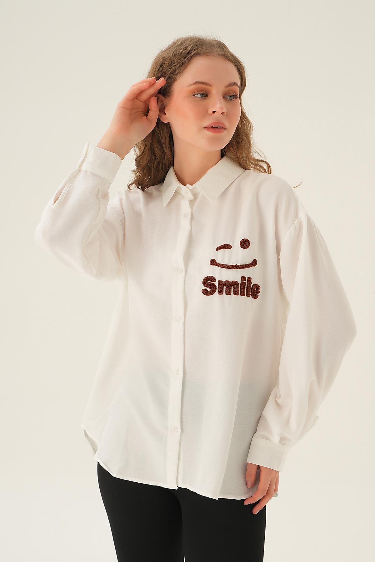 71440 Smile Baskı Gömlek Kahve 