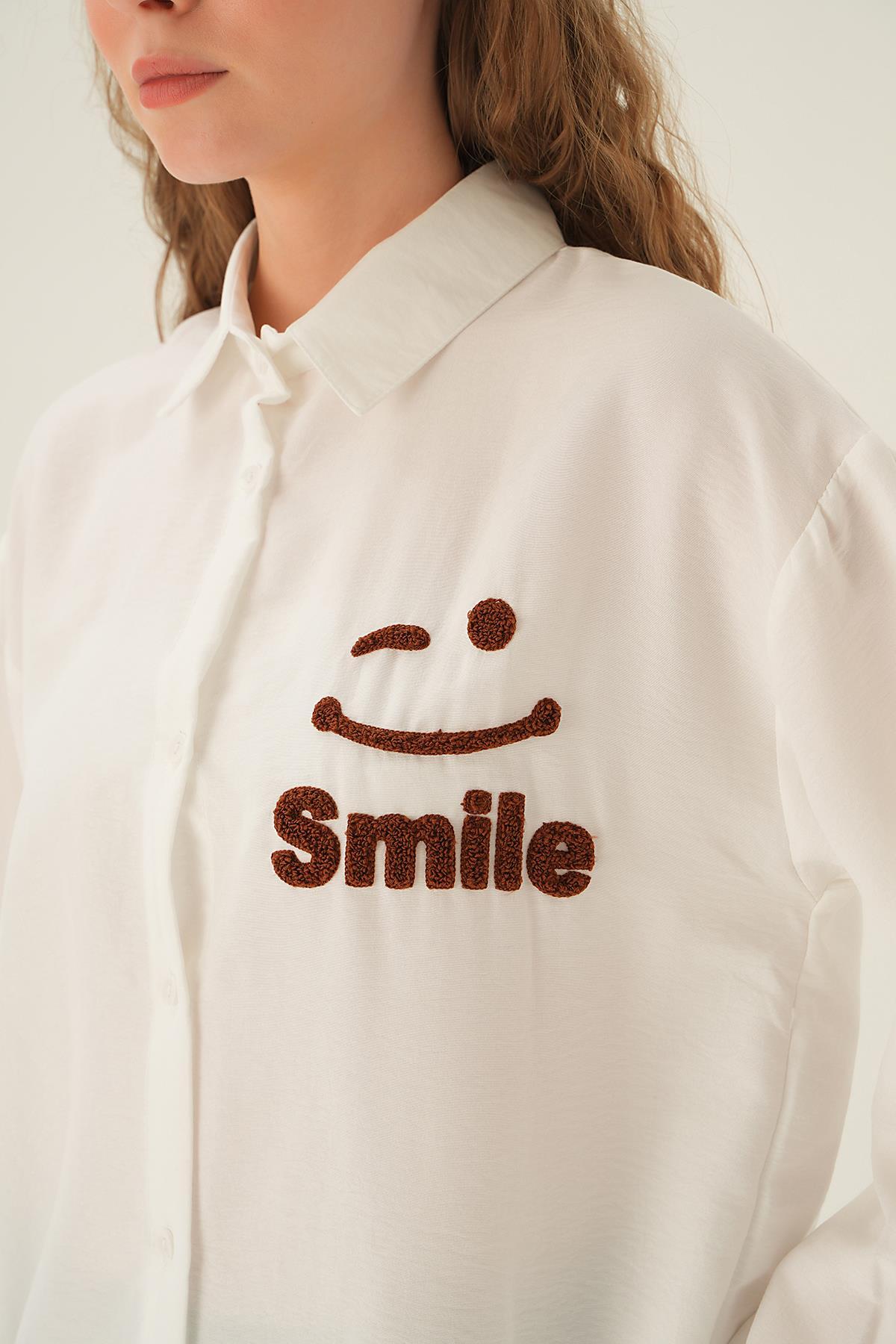Kahve Smile Baskı Gömlek 71440 - 4