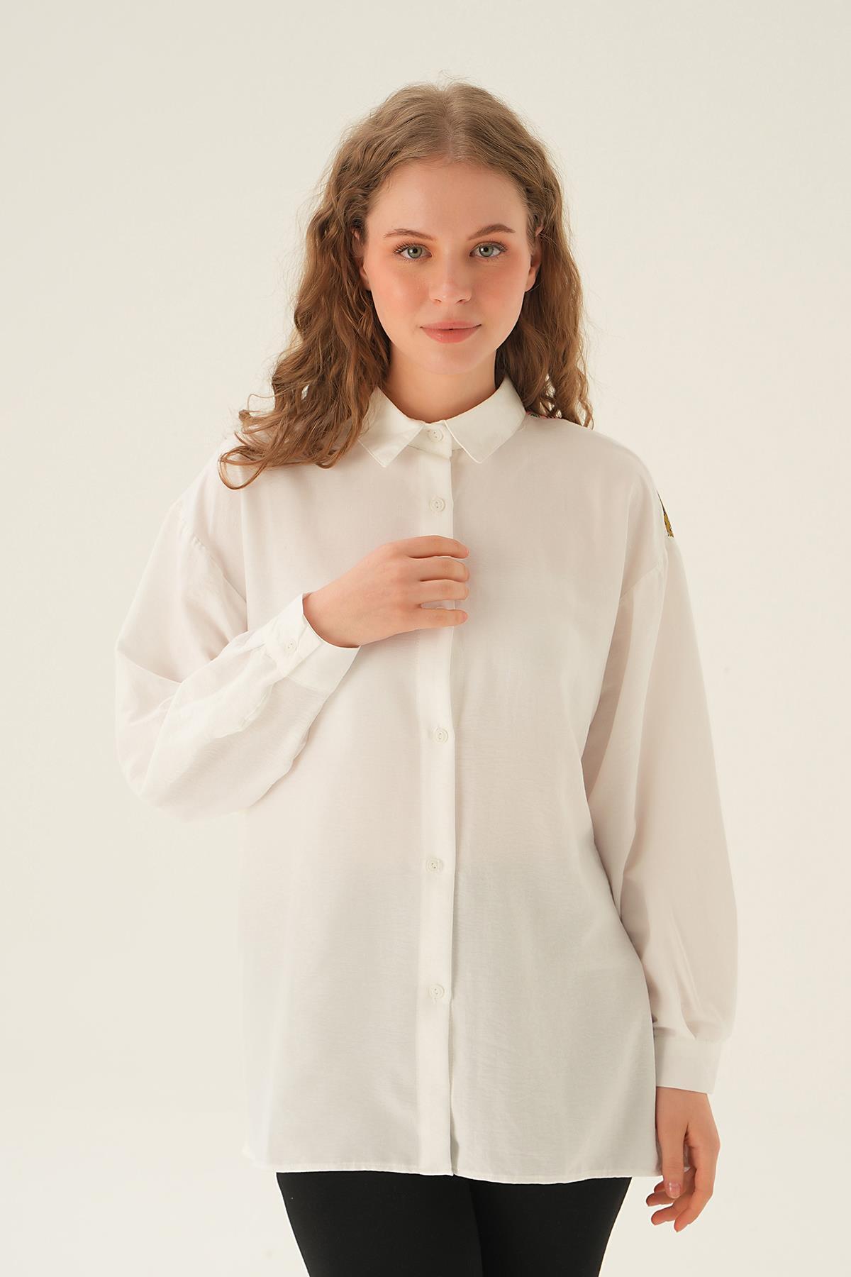 71441 Arka Baskılı Gömlek Mavi - 2