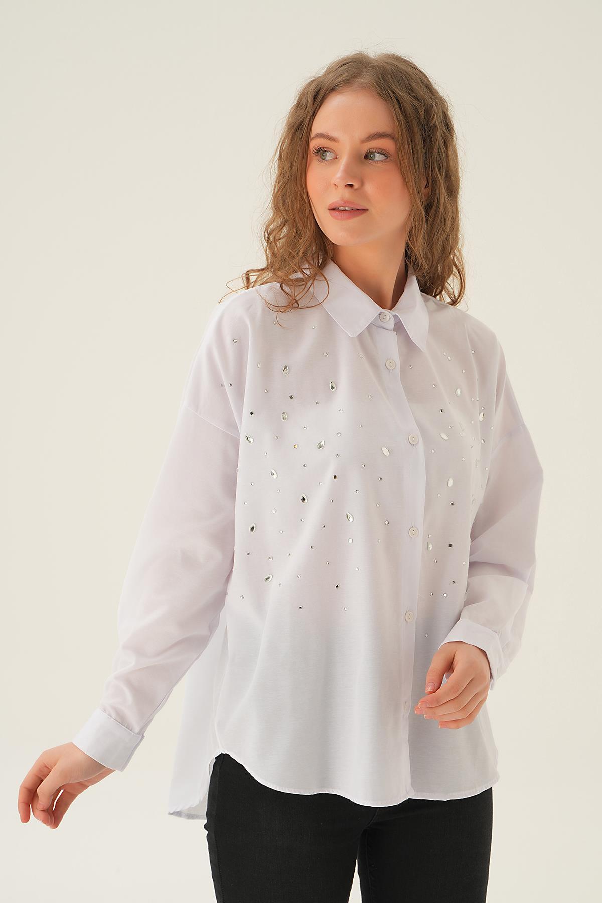 71445 Taş Detay Gömlek Beyaz - 2