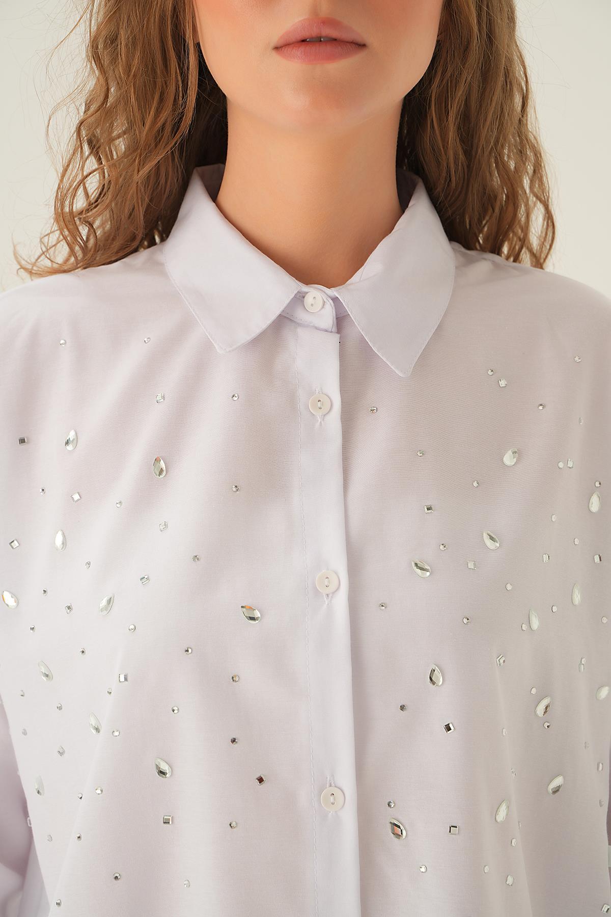 71445 Taş Detay Gömlek Beyaz - 4