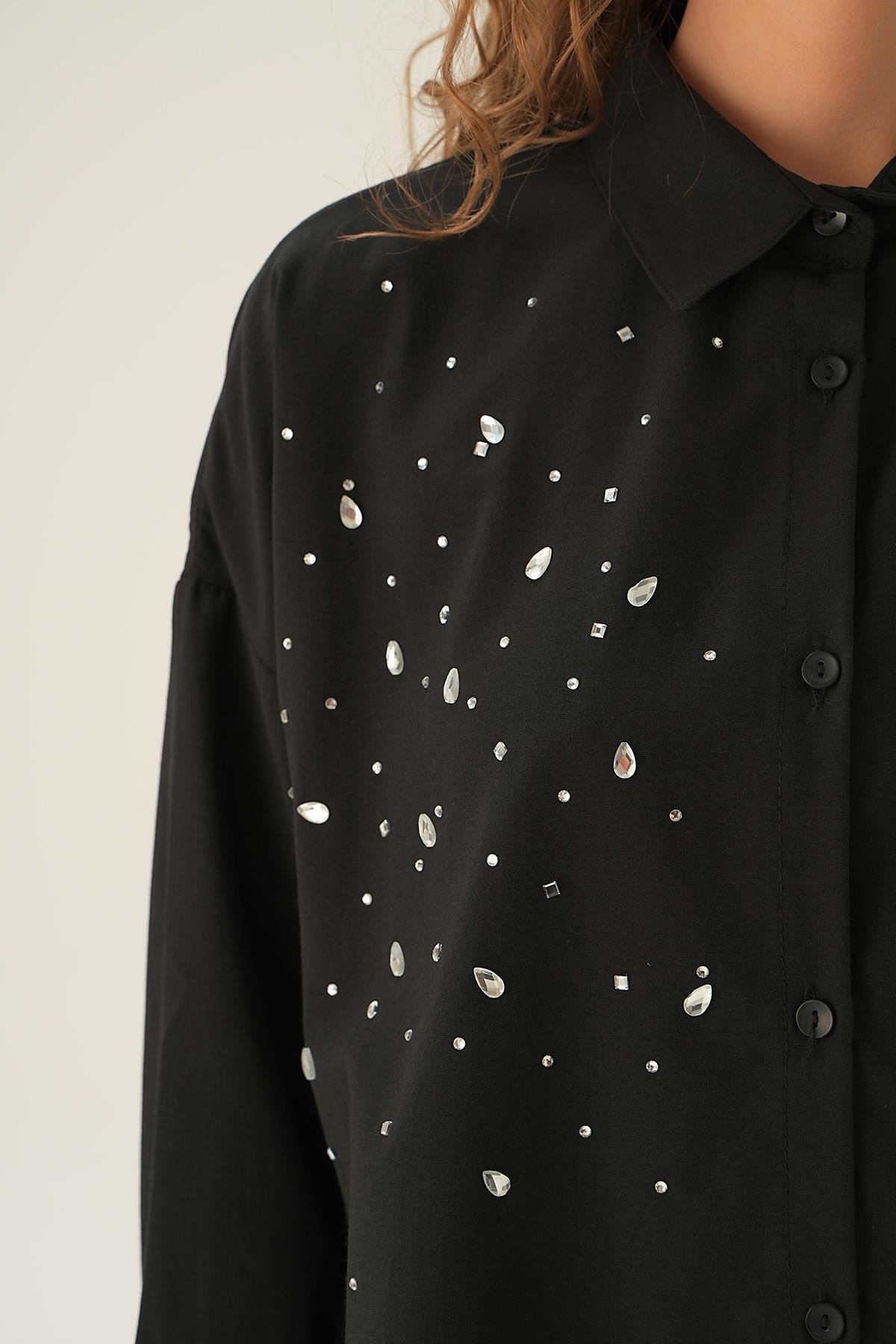 71445 Taş Detay Gömlek Siyah - 4