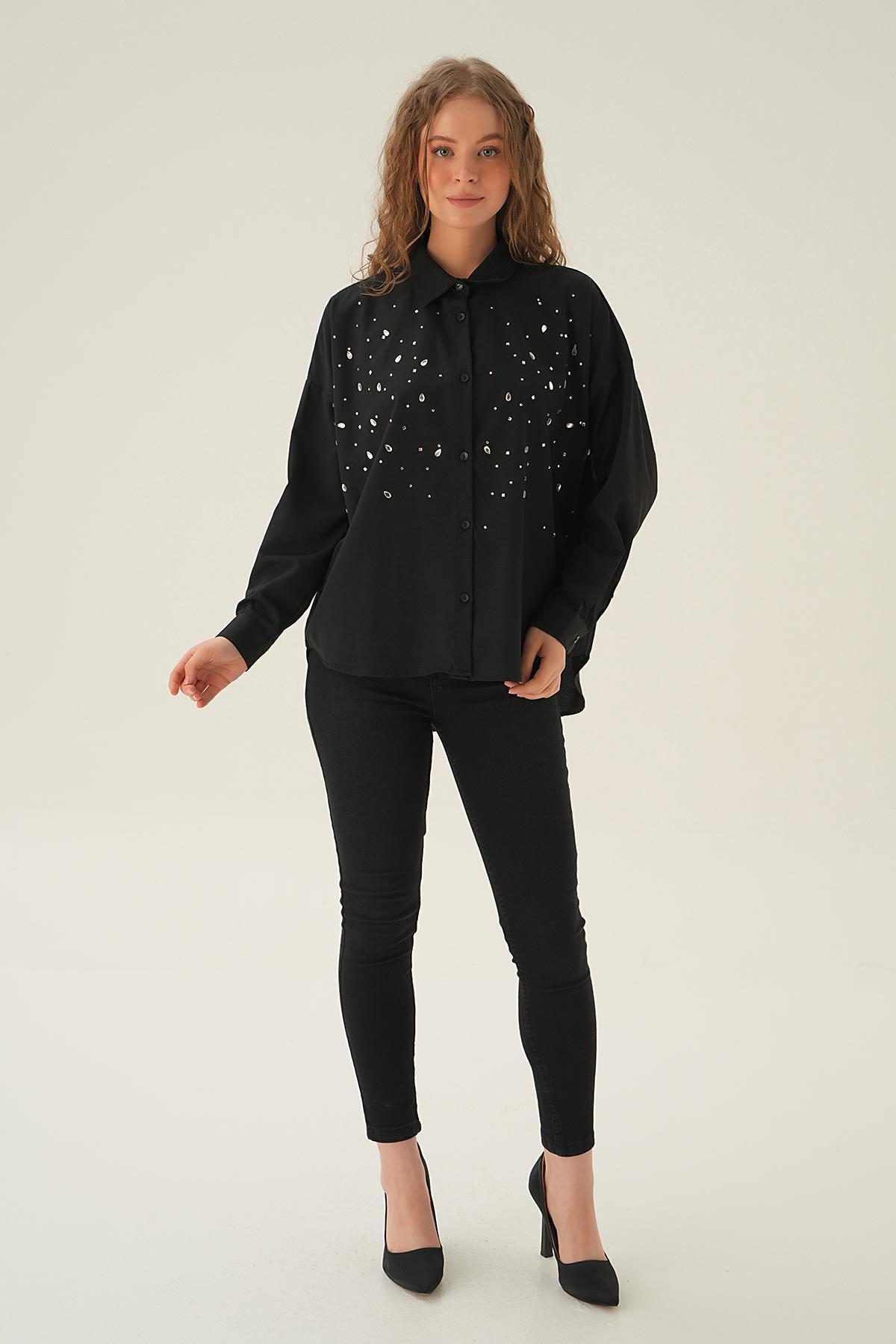 71445 Taş Detay Gömlek Siyah - 6