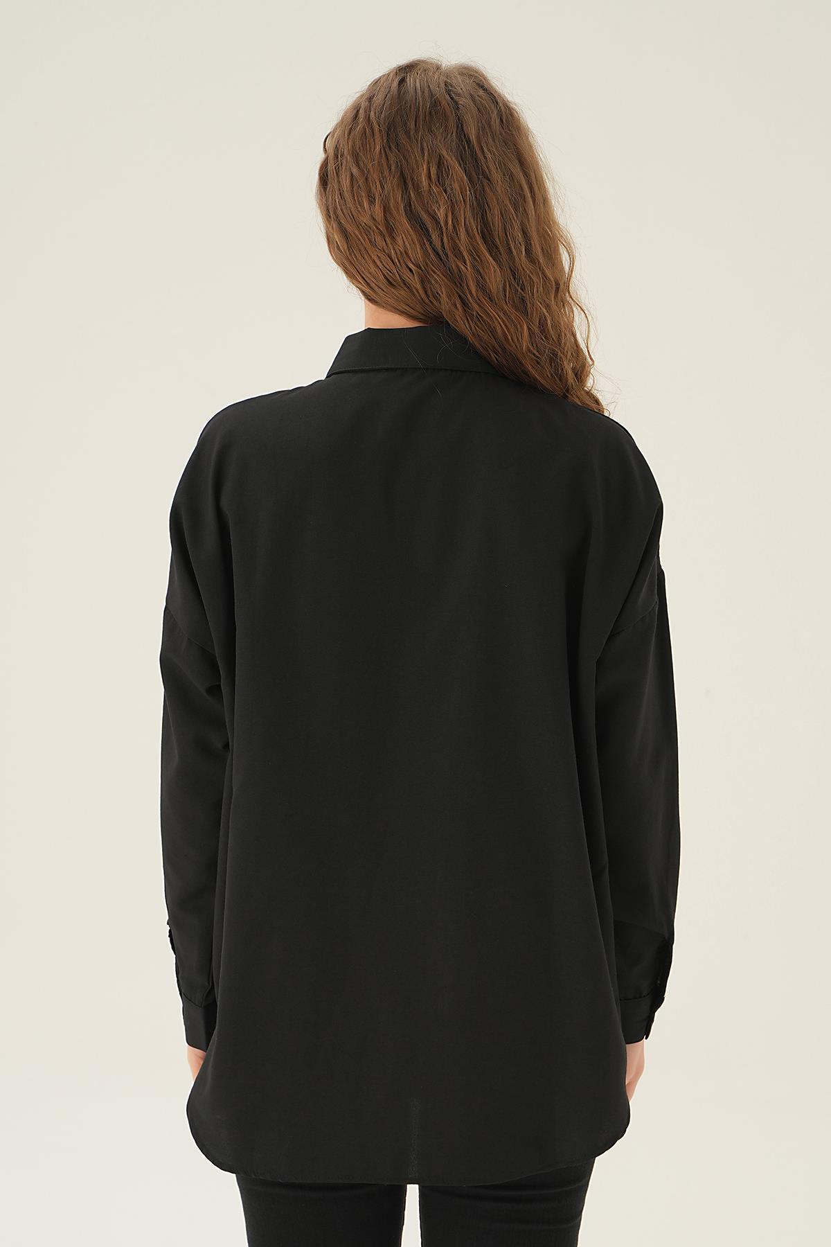Siyah Taş Detay Gömlek 71445 - 3