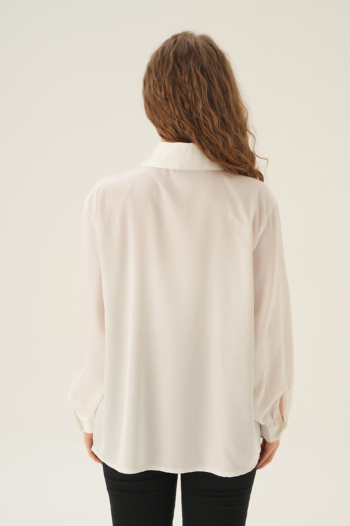 Beyaz Zincir Detay Saten Gömlek 71457 - 3