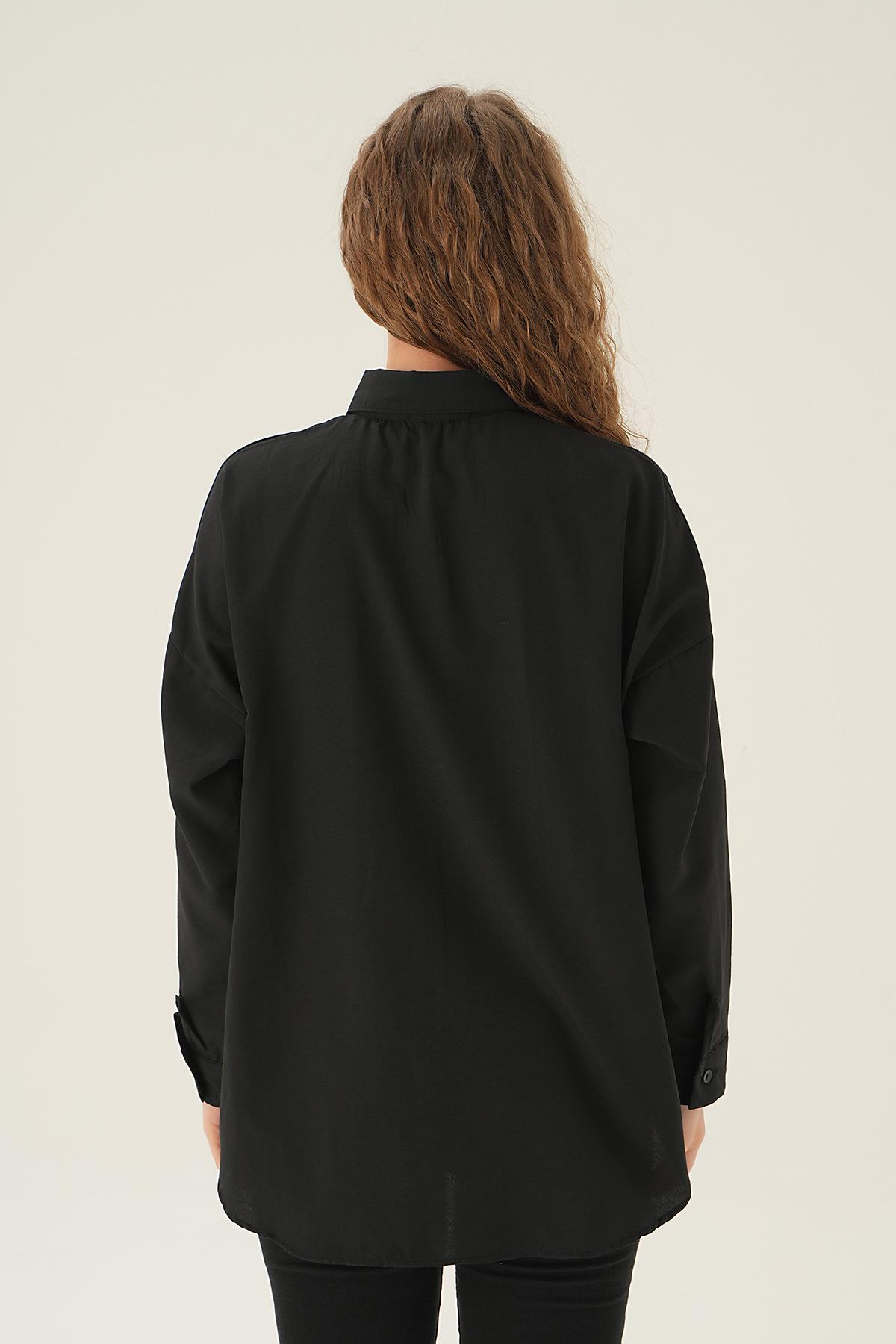 Siyah Yaka Taş Detay Gömlek 71462 - 3