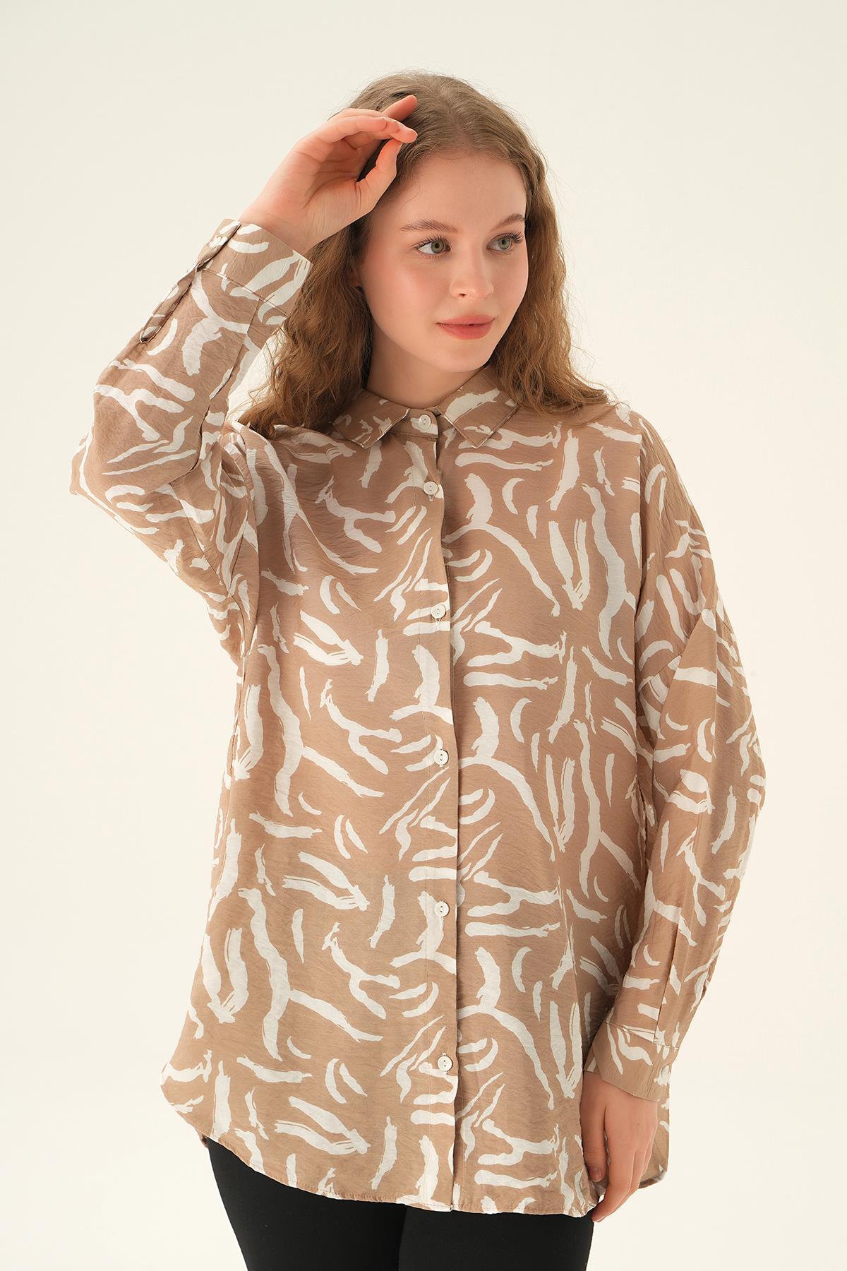 71467 Zebra Detay Gömlek Bej 