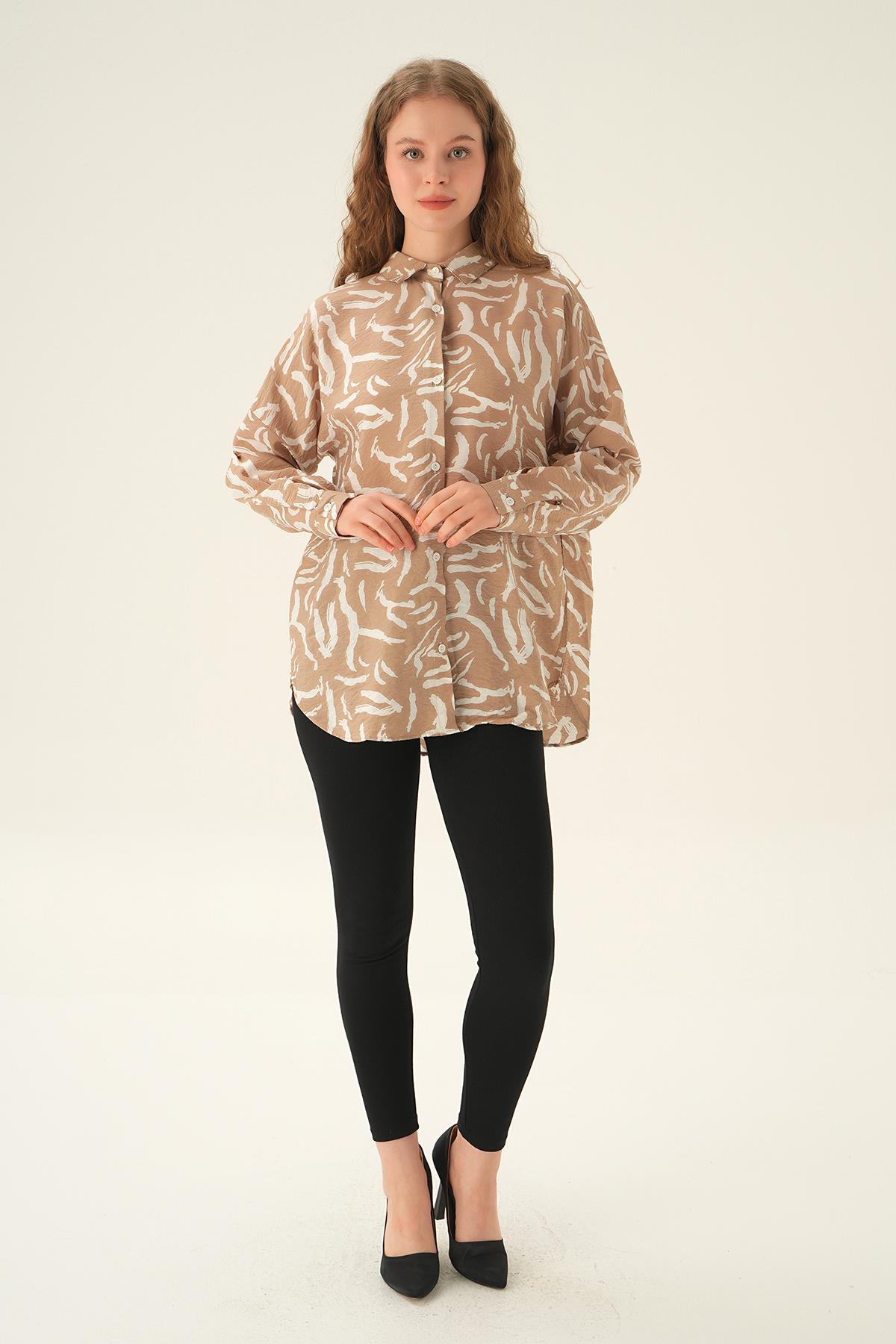 Bej Zebra Detay Gömlek 71467 - 2