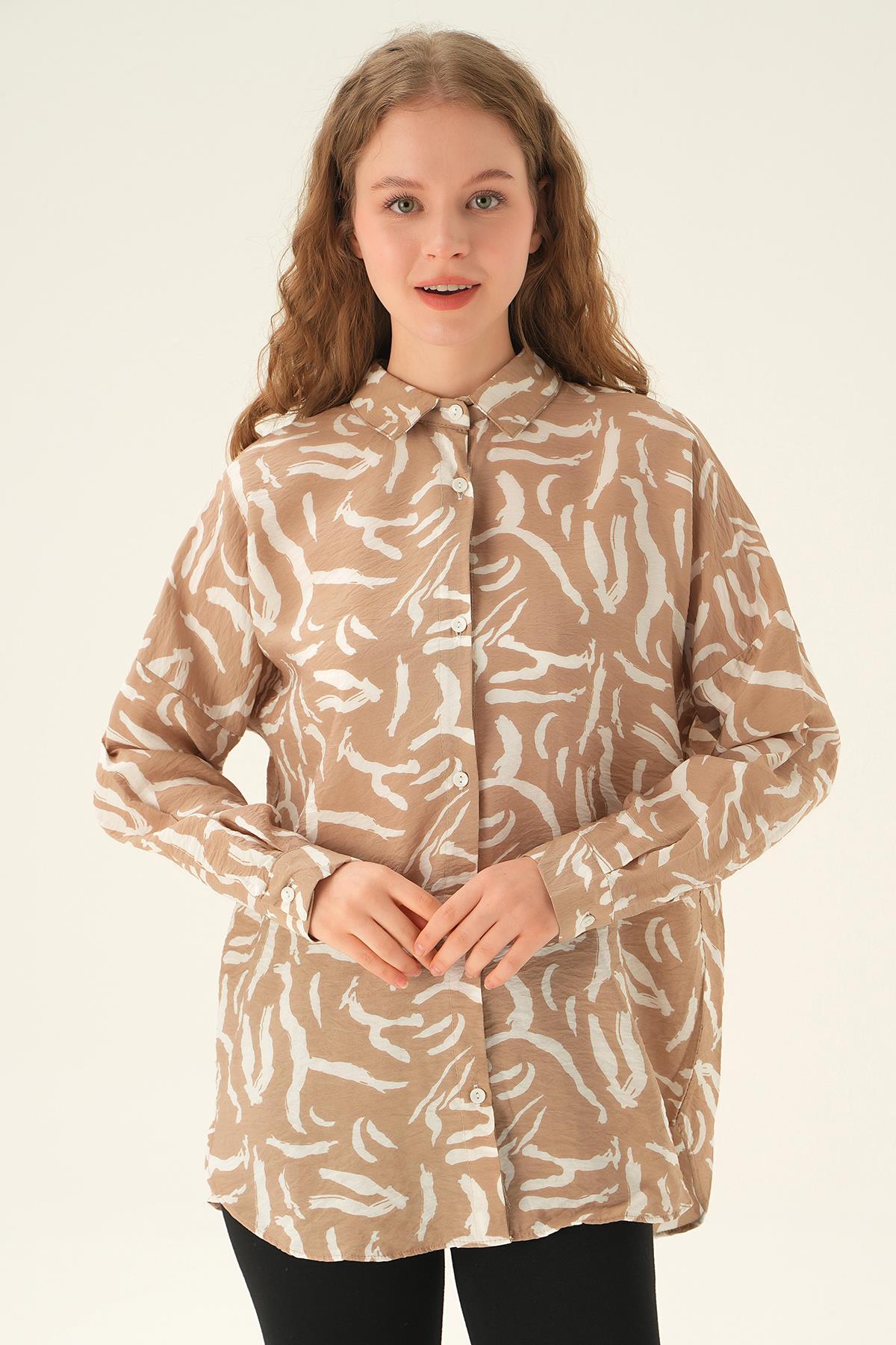 Bej Zebra Detay Gömlek 71467 - 5