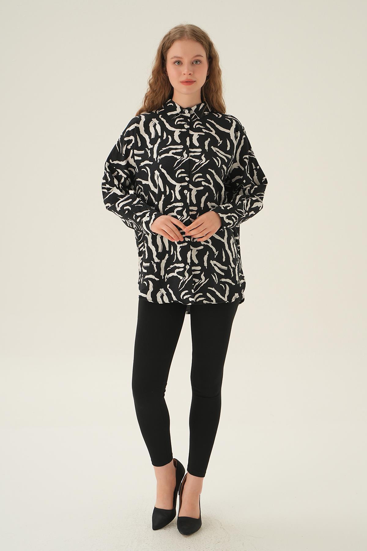 Siyah Zebra Detay Gömlek 71467 - 2