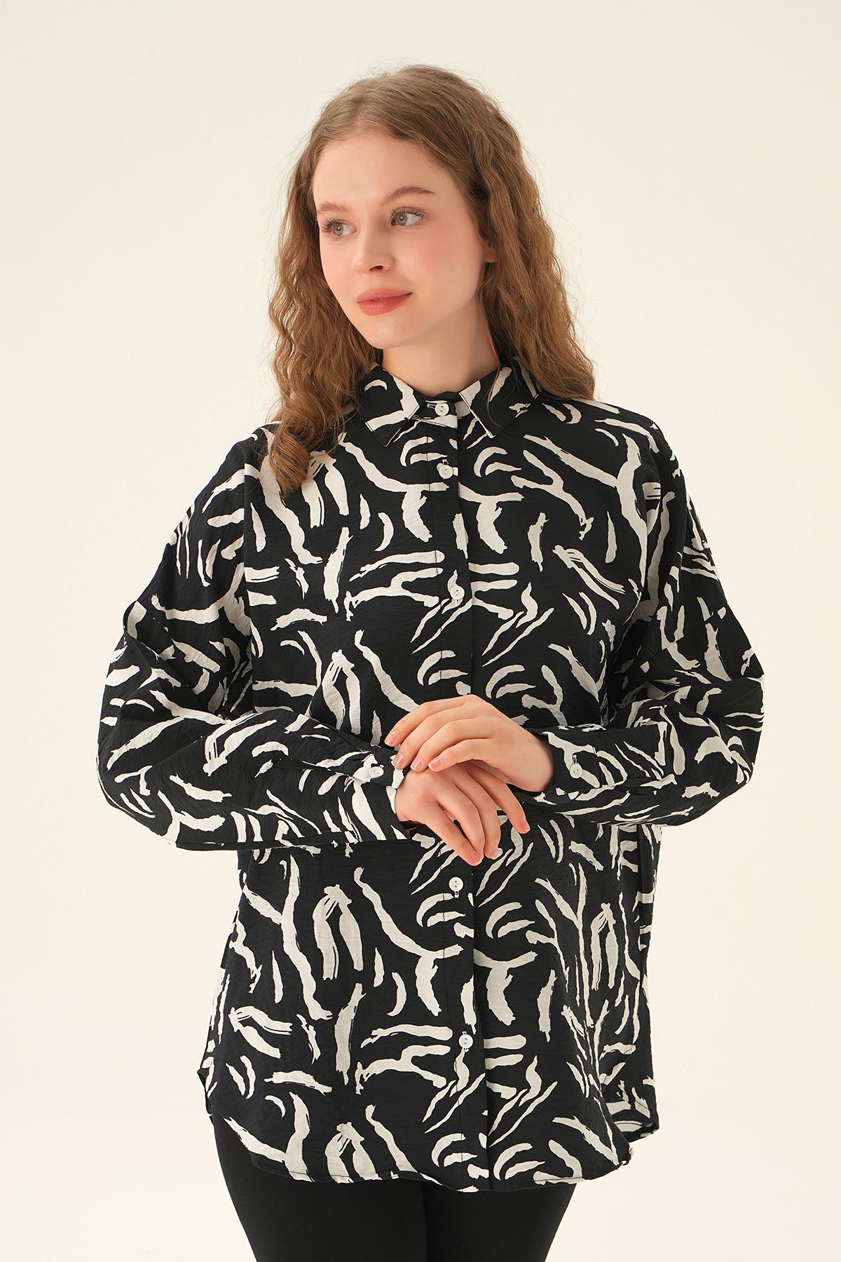 Siyah Zebra Detay Gömlek 71467 - 3