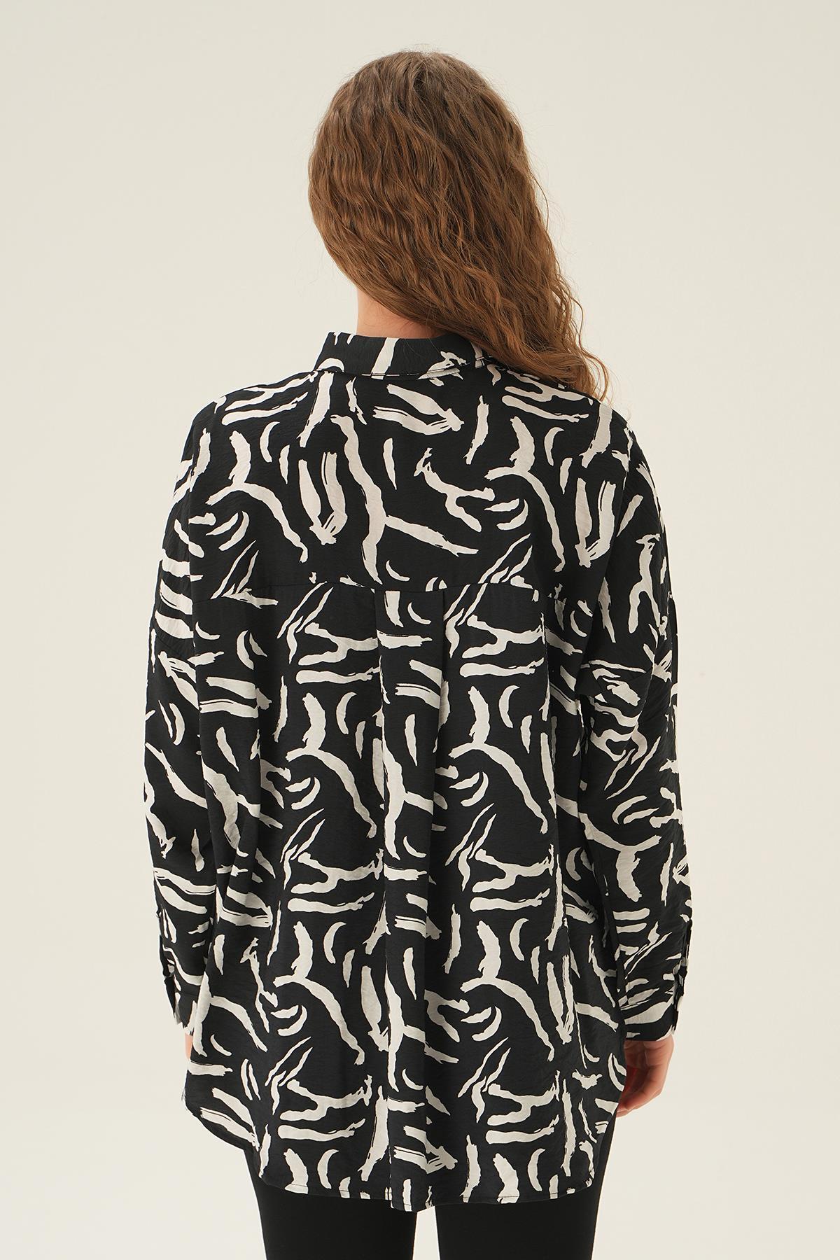 Siyah Zebra Detay Gömlek 71467 - 4