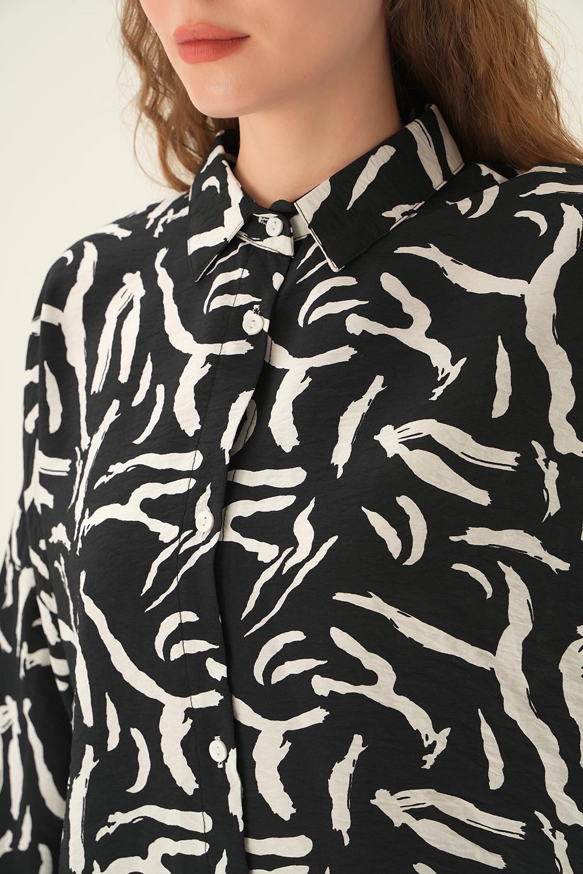 Siyah Zebra Detay Gömlek 71467 - 5