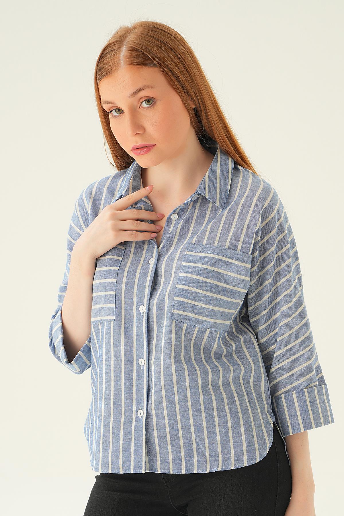 71468 Çift Cep Çizgili Gömlek Laci 