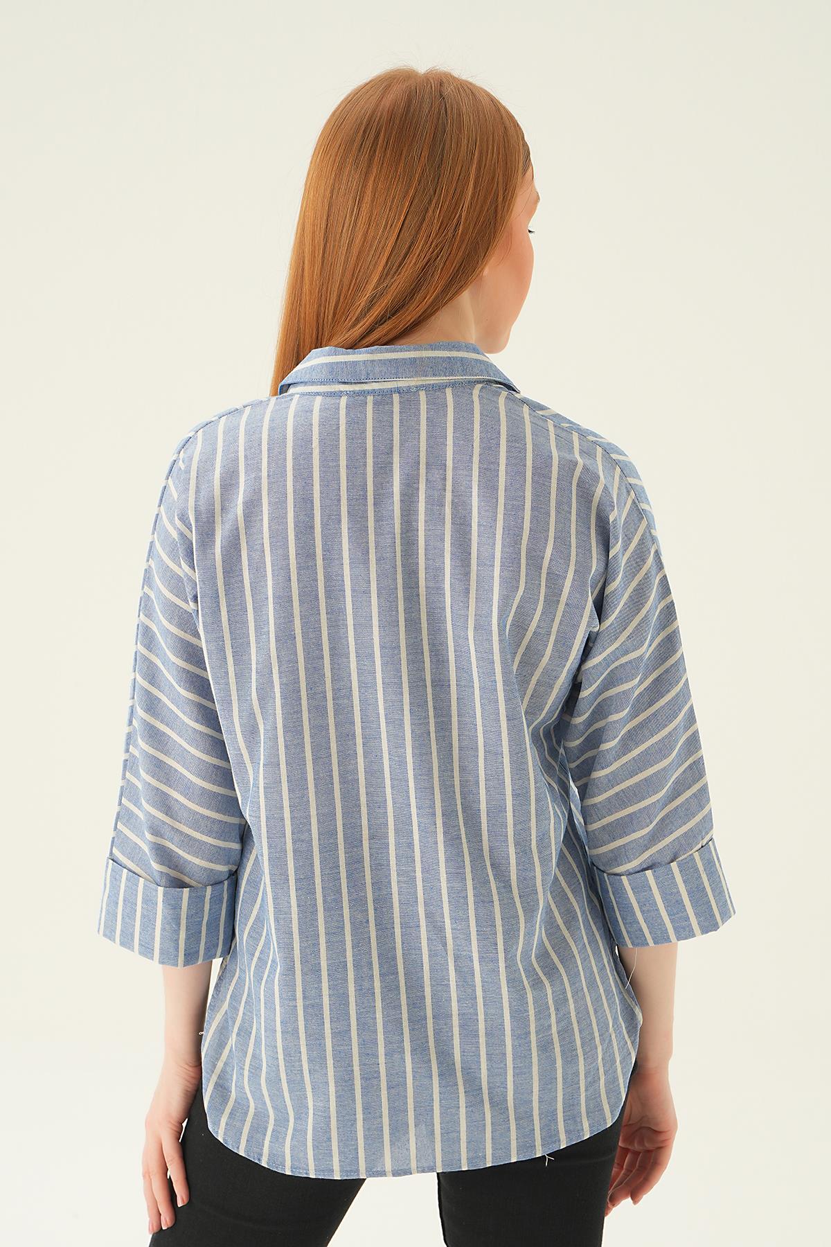 71468 Çift Cep Çizgili Gömlek Laci - 4