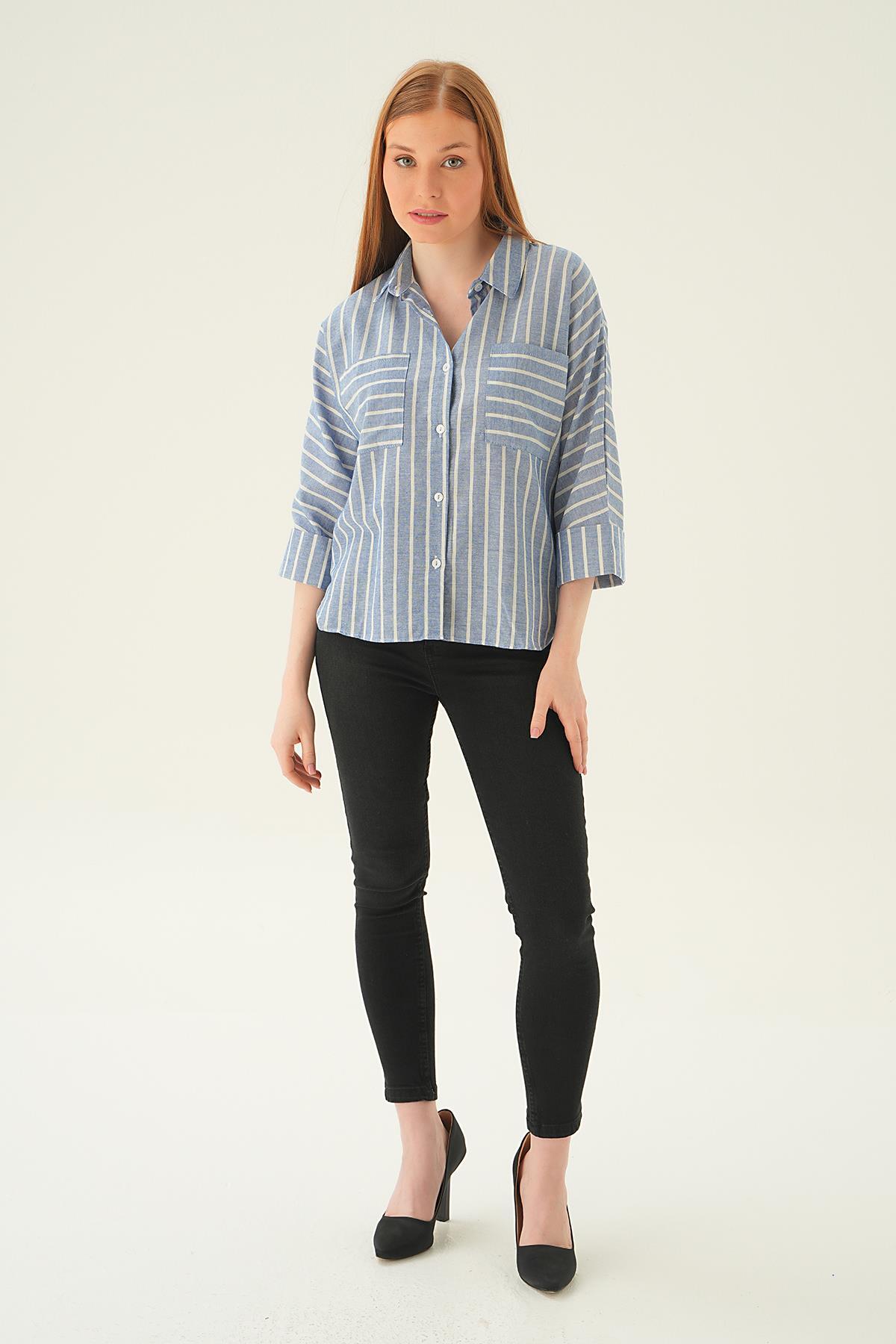 Laci Çift Cep Çizgili Gömlek 71468 - 6