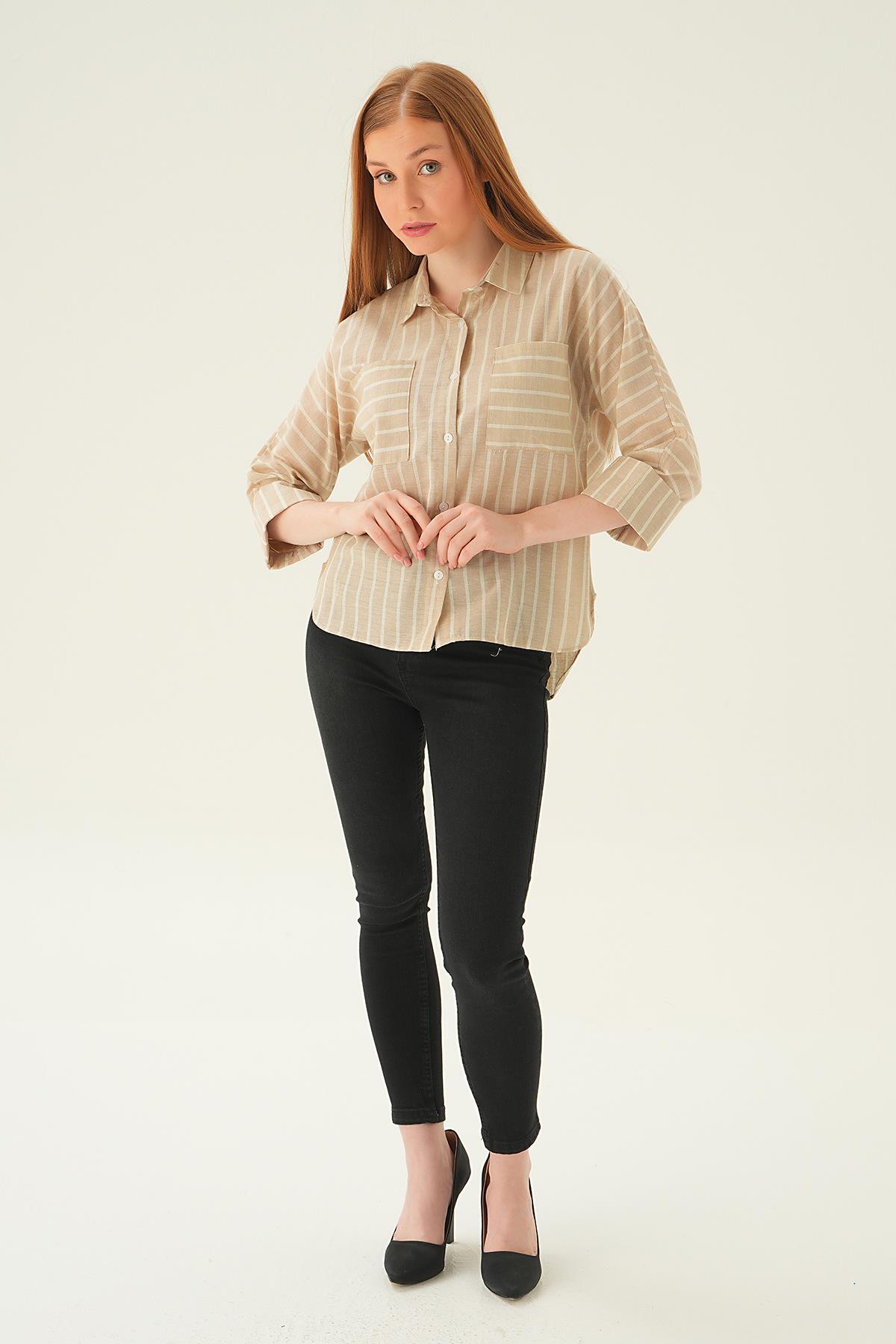 Taş Çift Cep Çizgili Gömlek 71468 - 2