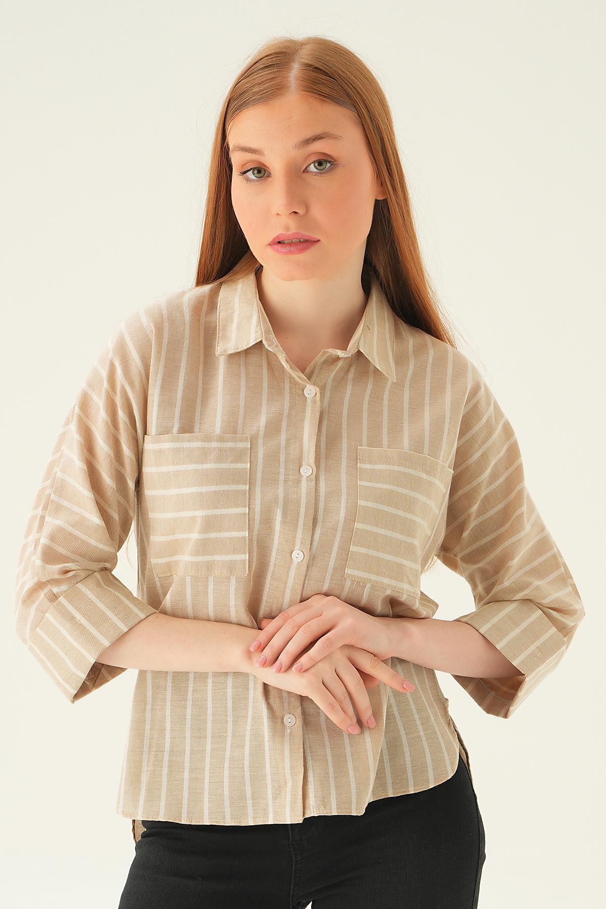 Taş Çift Cep Çizgili Gömlek 71468 - 3