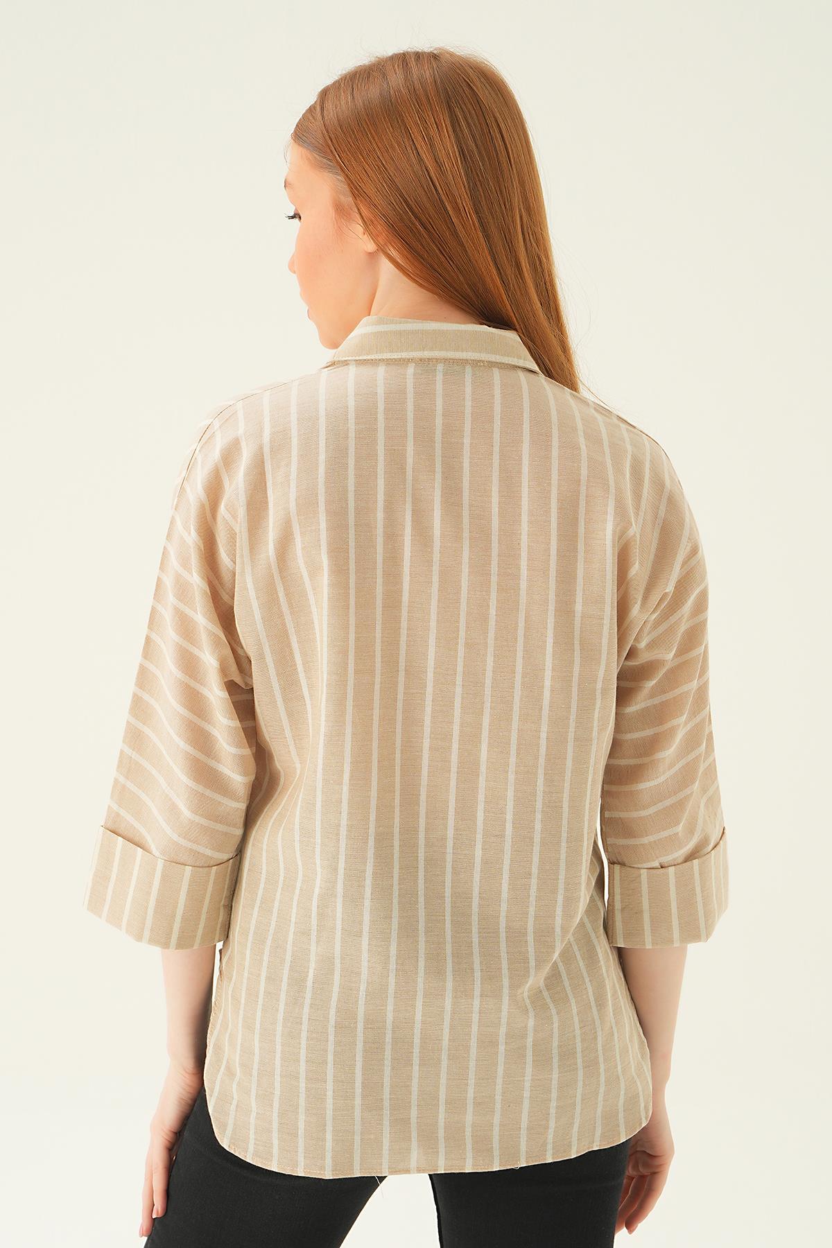 Taş Çift Cep Çizgili Gömlek 71468 - 4