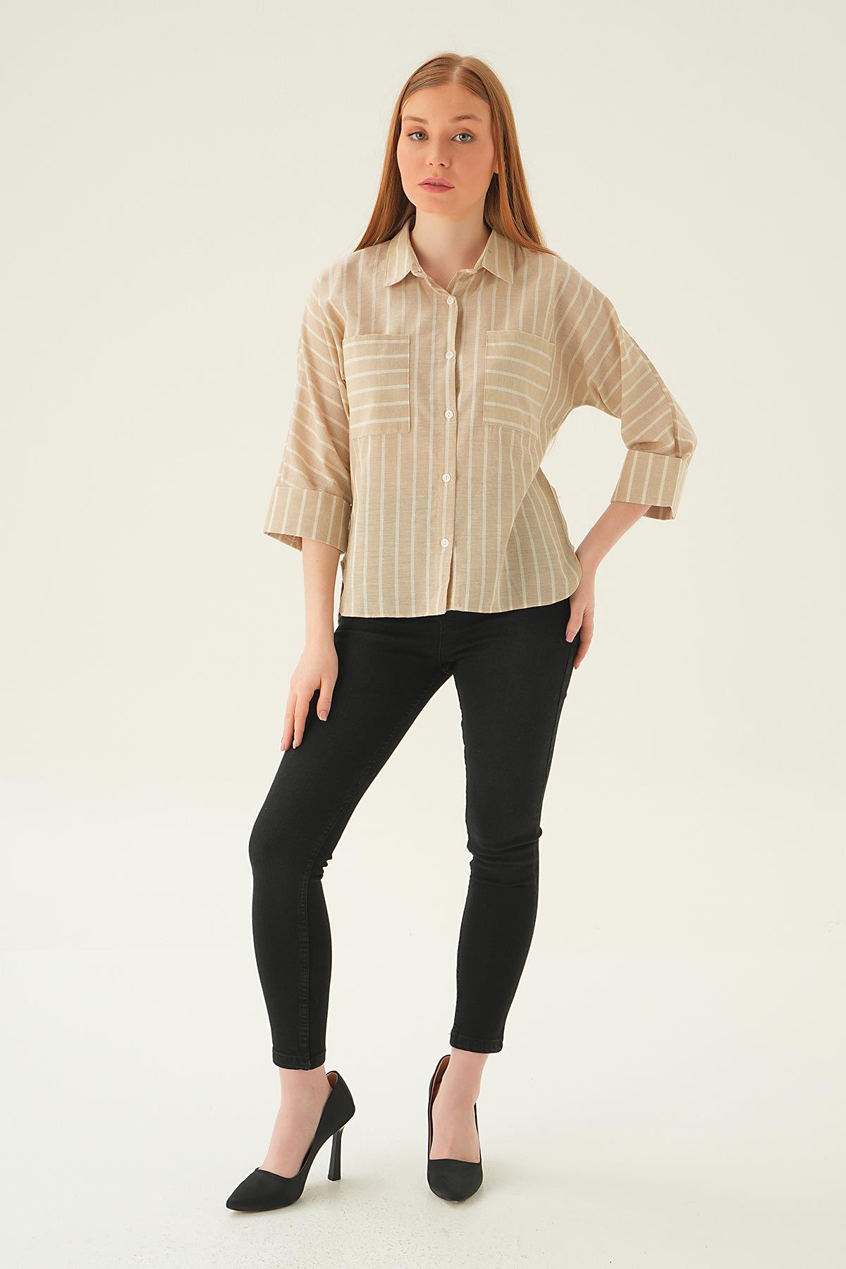 Taş Çift Cep Çizgili Gömlek 71468 - 6