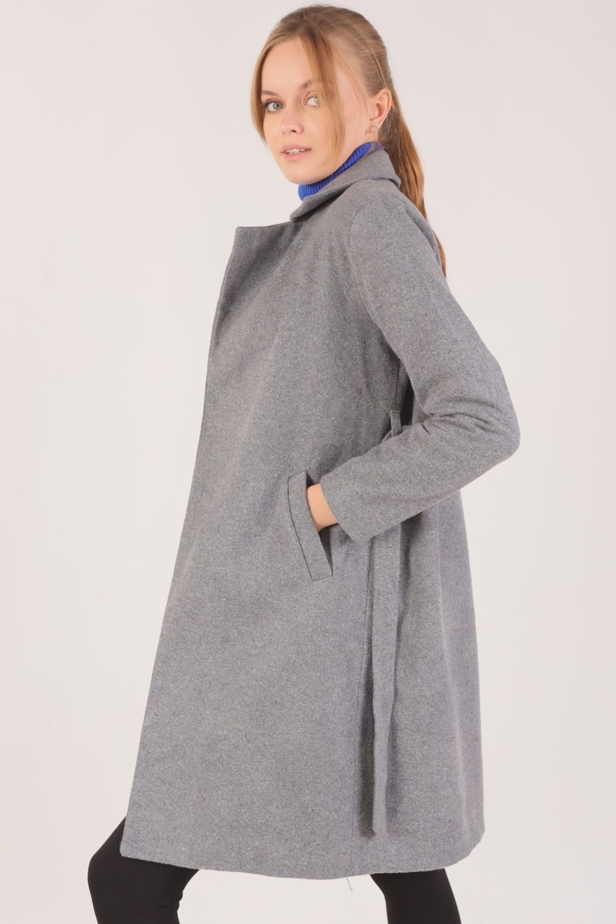 7149A Belden Bağlamalı Uzun Kaban Antrasit - 1