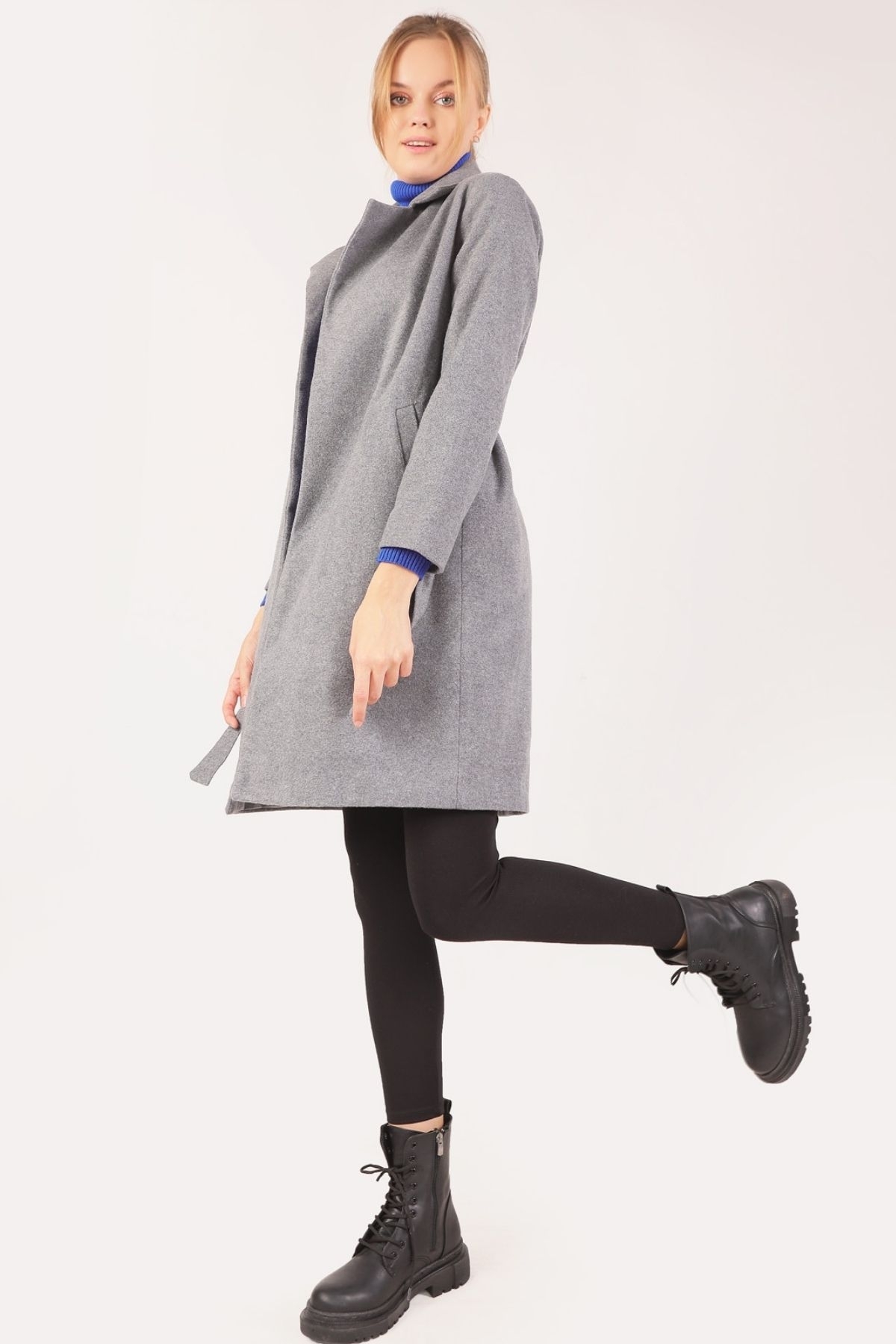 7149A Belden Bağlamalı Uzun Kaban Antrasit - 4