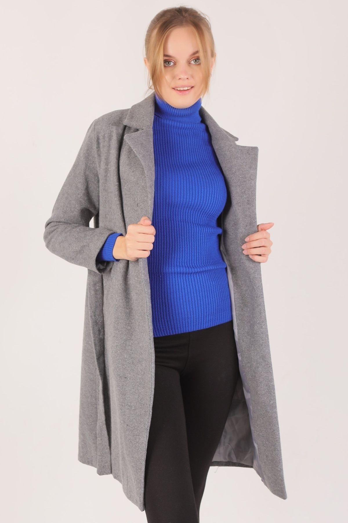 7149A Belden Bağlamalı Uzun Kaban Antrasit - 2