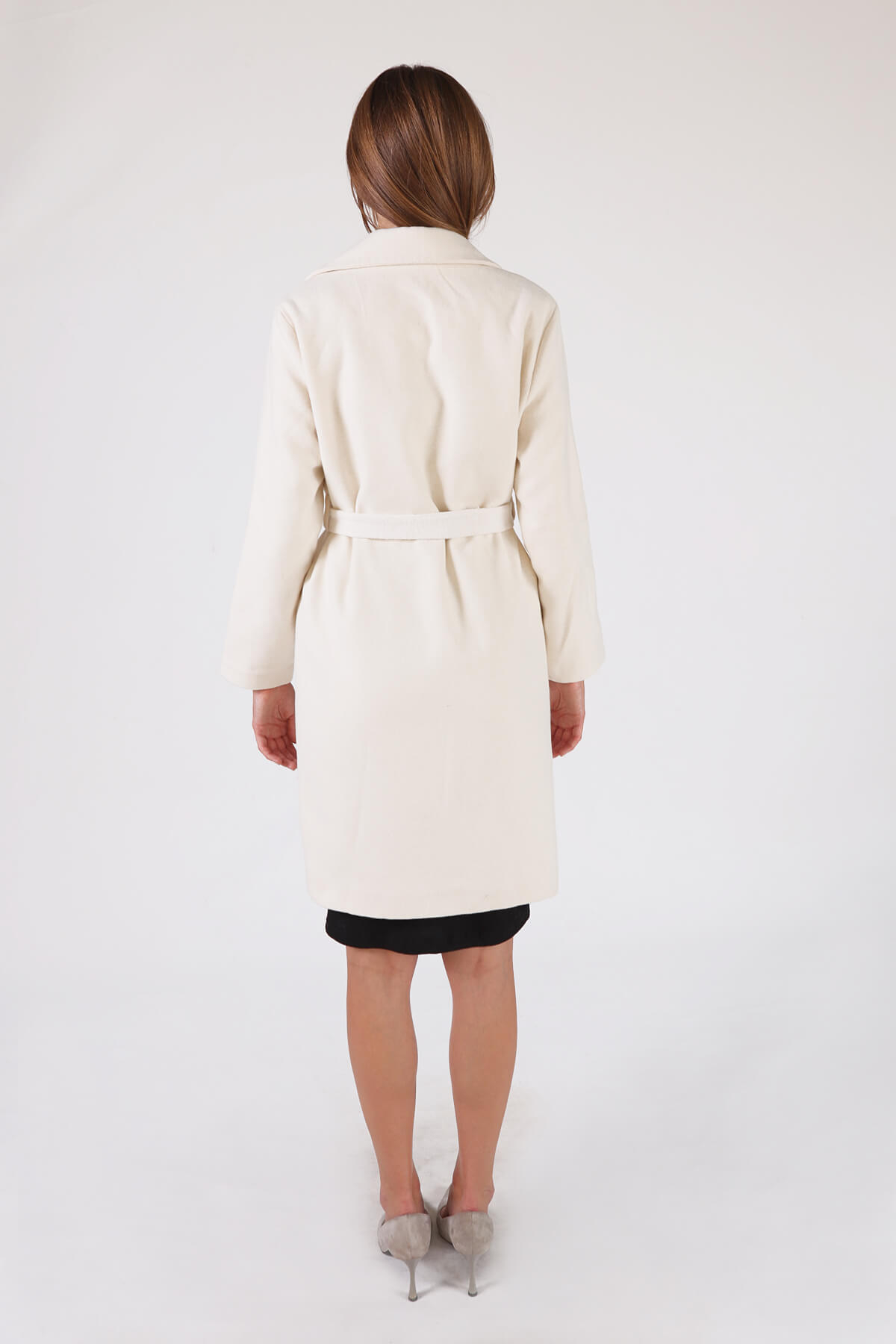 7149A Belden Bağlamalı Uzun Kaban Bej - 6