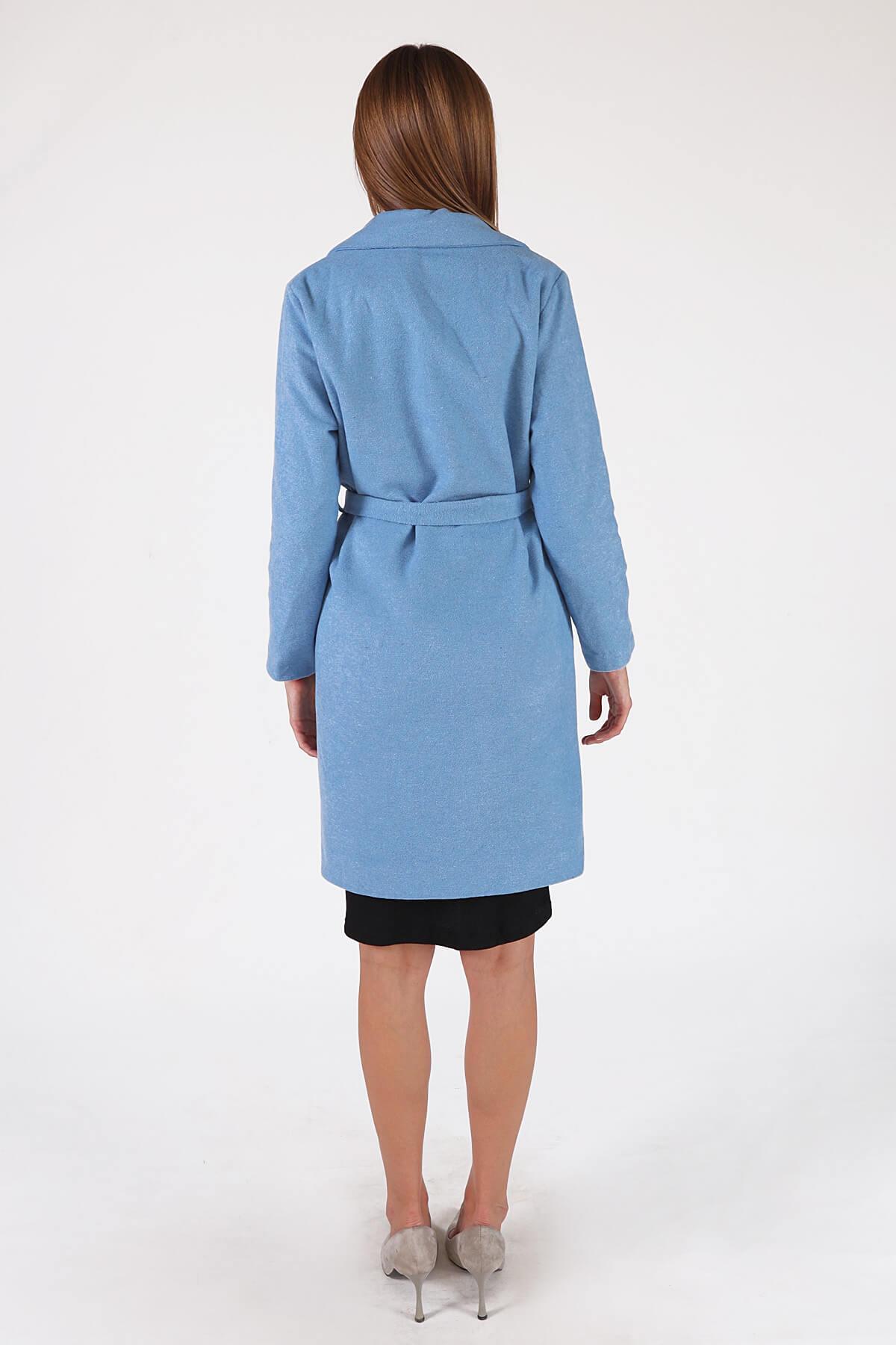 Mavi Kemerli İçi Astarlı Uzun Kaşe Kaban TCR-7149A - 4