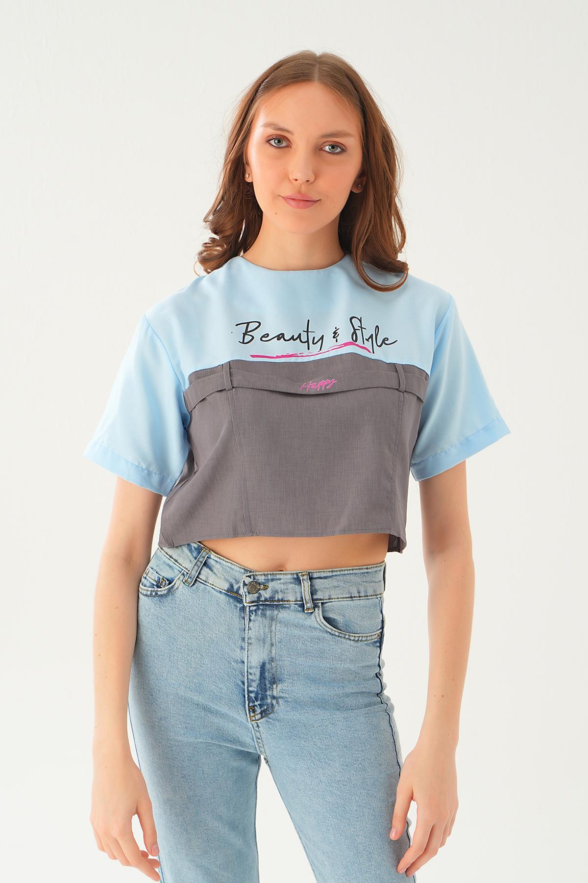 Bebe Mavi Kanguru Cepli Tişört 71504 