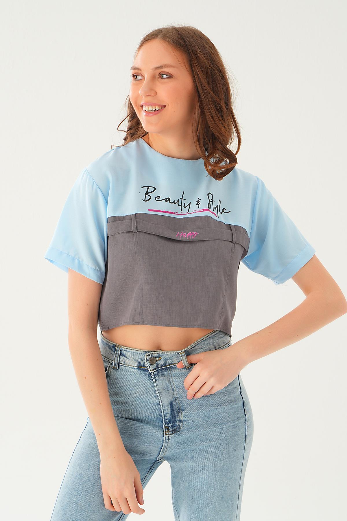 Bebe Mavi Kanguru Cepli Tişört 71504 - 3