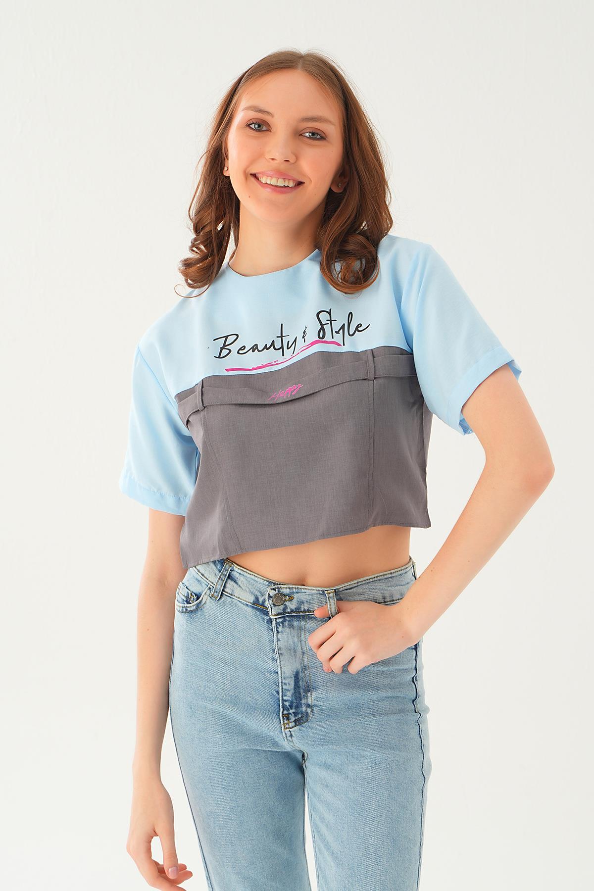 Bebe Mavi Kanguru Cepli Tişört 71504 - 4