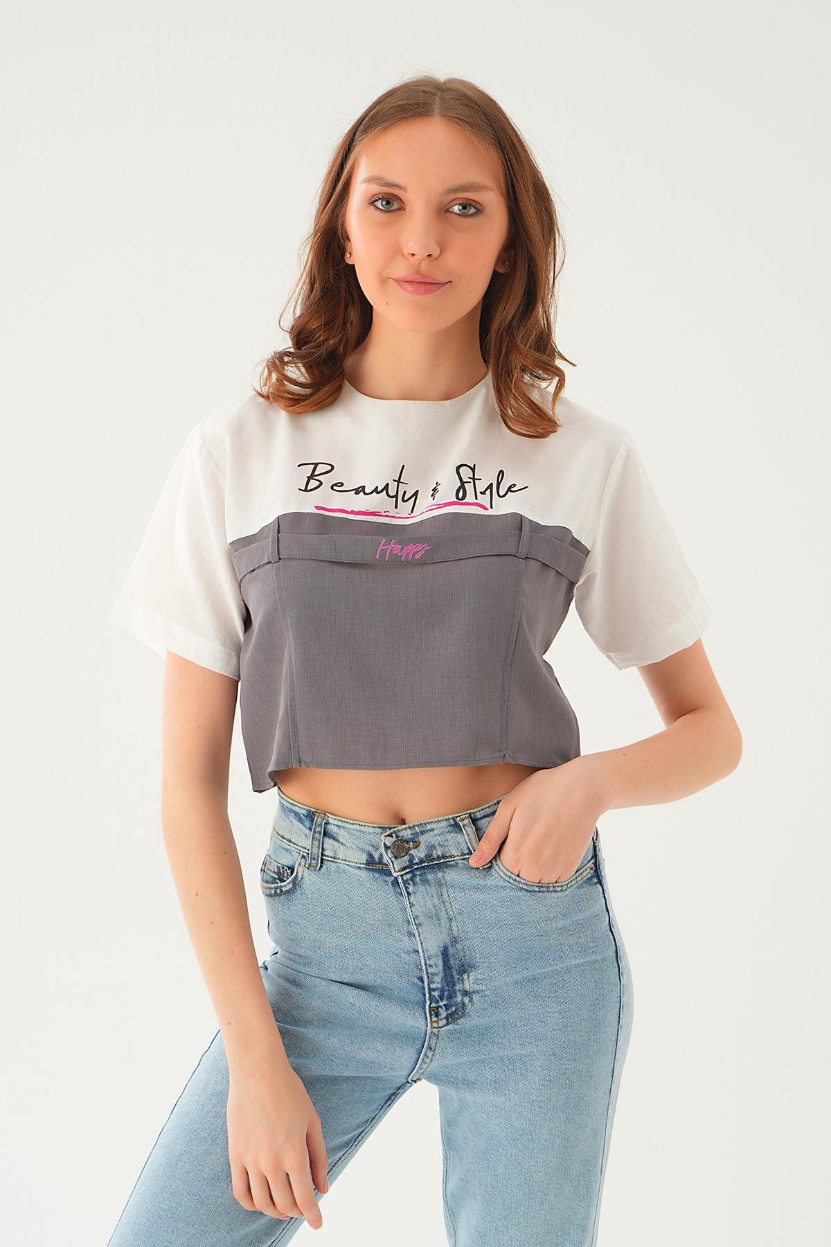 71504 Kanguru Cepli Tişört Ekru 