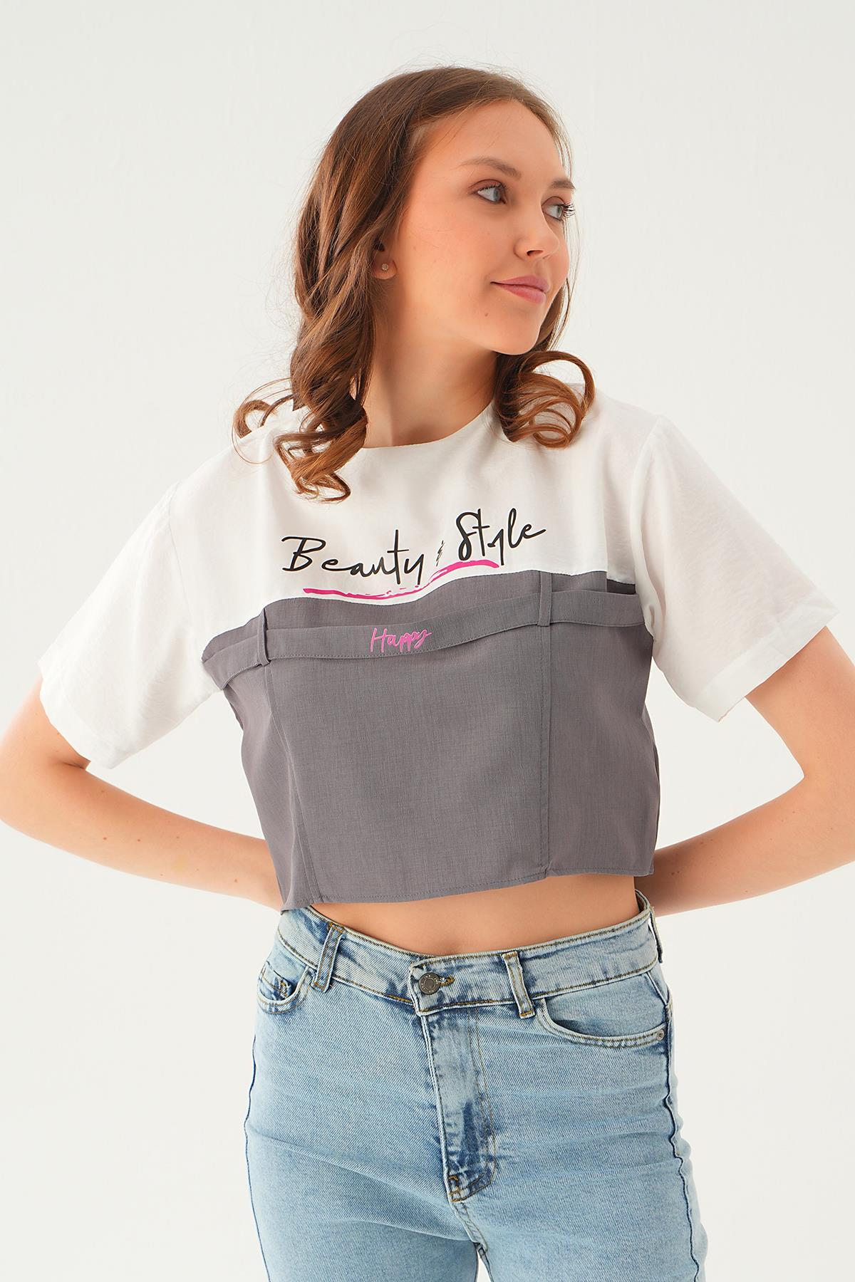 Ekru Kanguru Cepli Tişört 71504 - 2