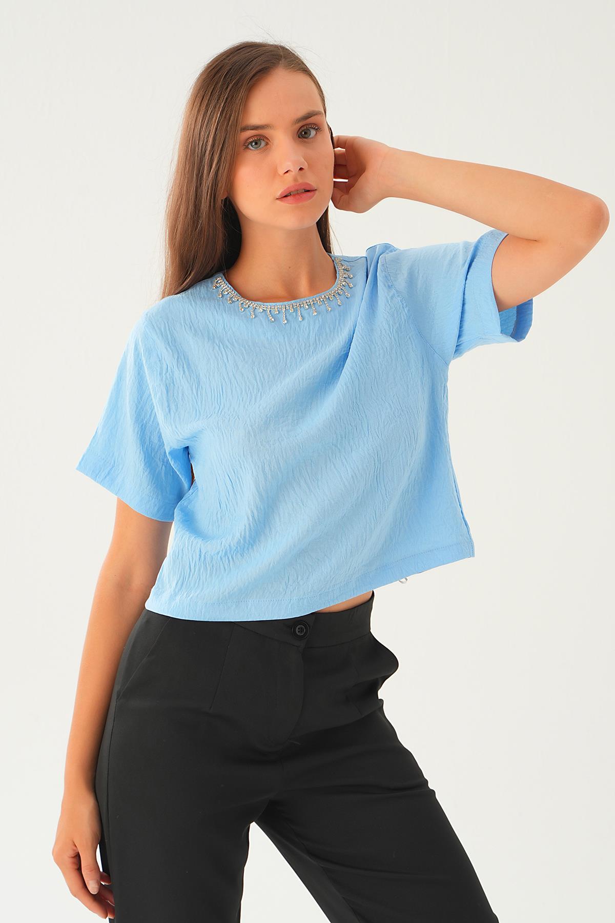 71509 Taş Detay Tişört Bebe Mavi 