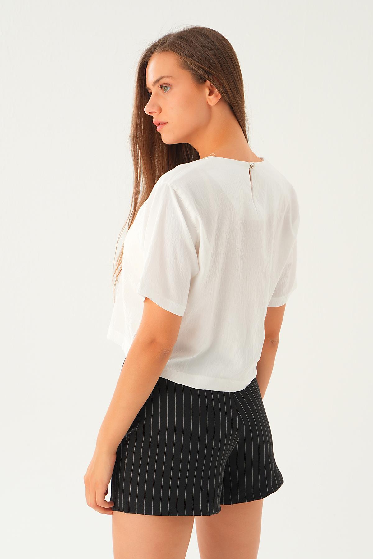 71509 Taş Detay Tişört Ekru - 5