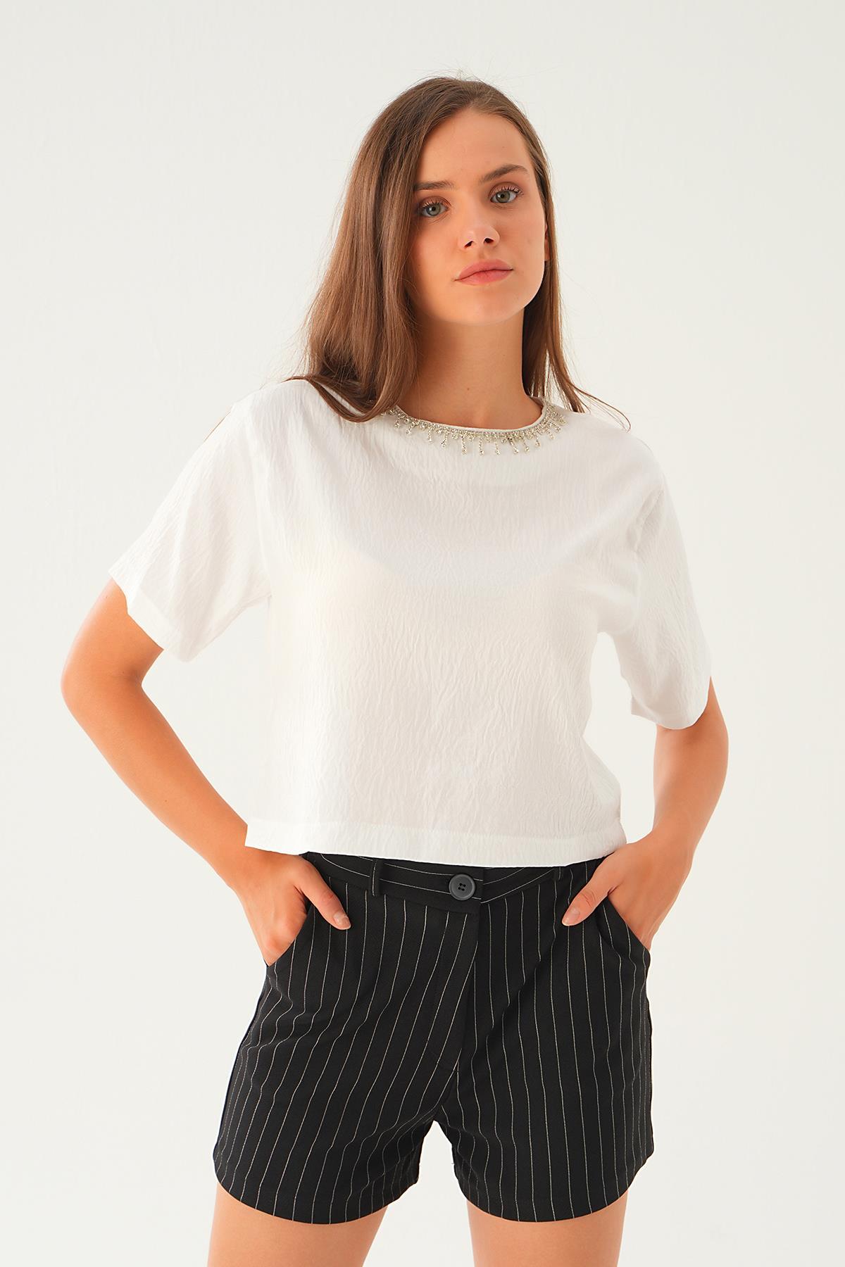 Ekru Taş Detay Tişört 71509 - 2