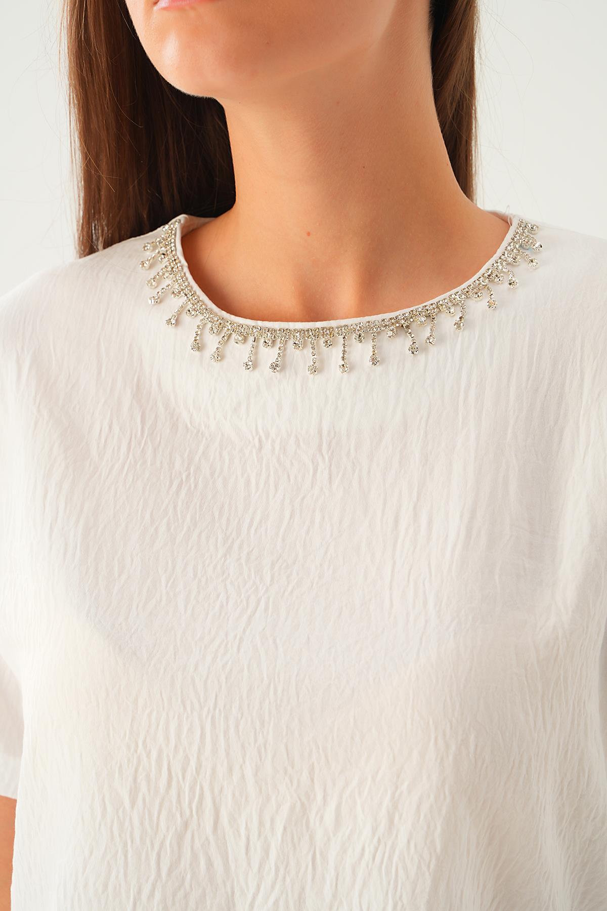 Ekru Taş Detay Tişört 71509 - 6