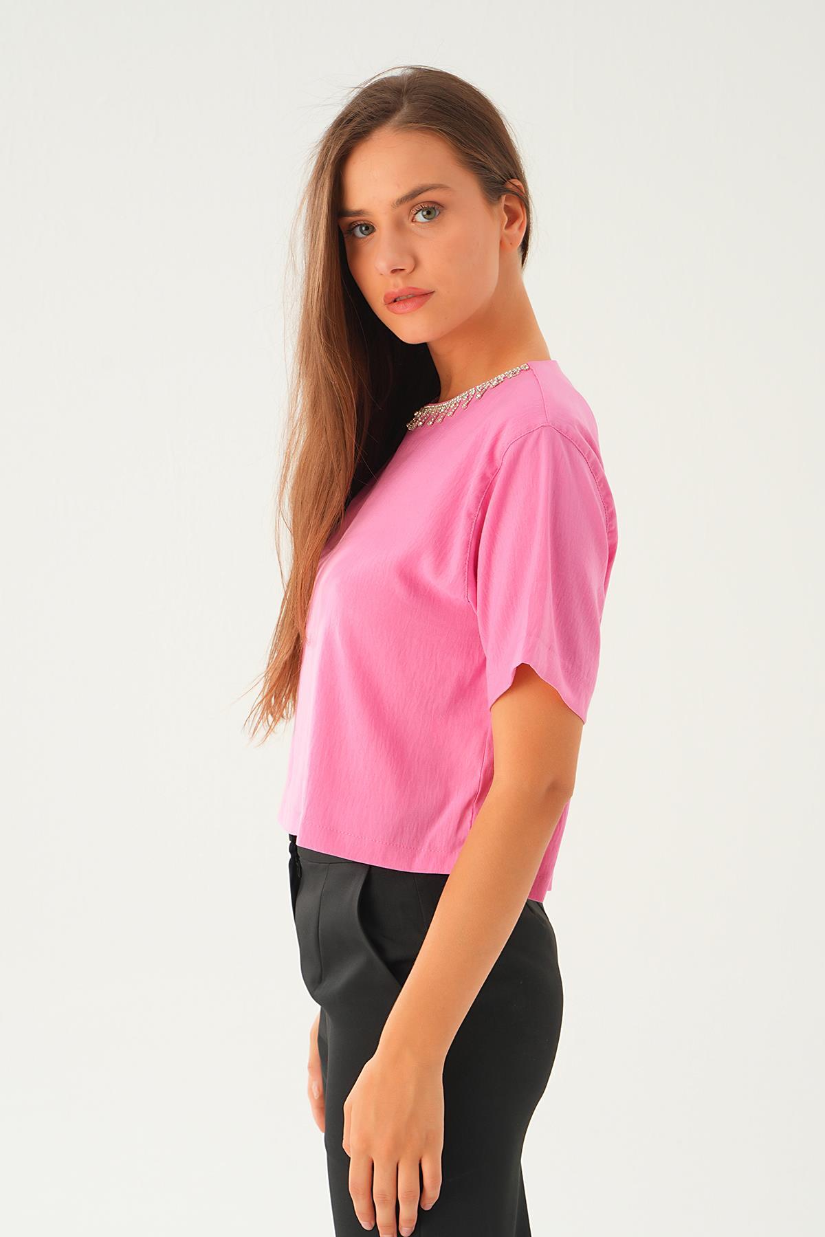 Pembe Taş Detay Tişört 71509 - 3