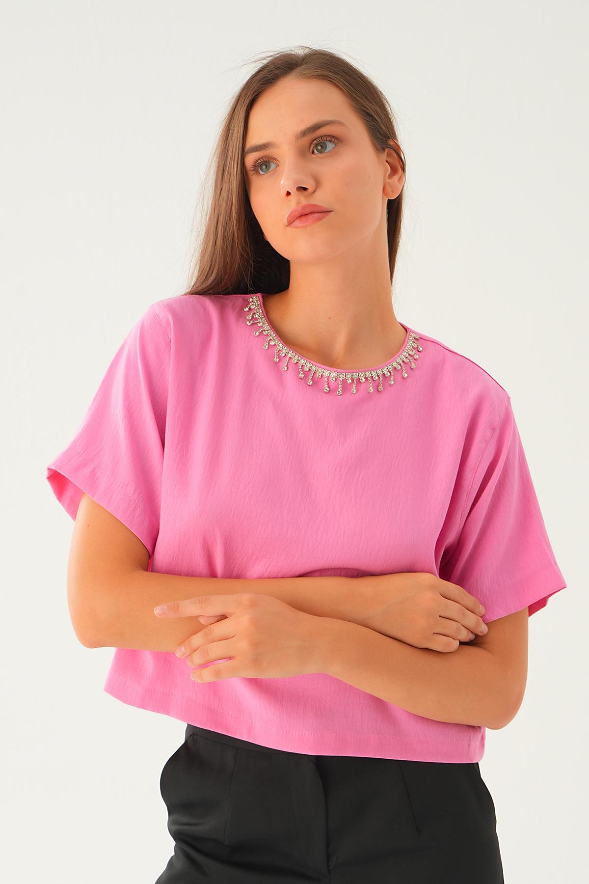 Pembe Taş Detay Tişört 71509 - 4