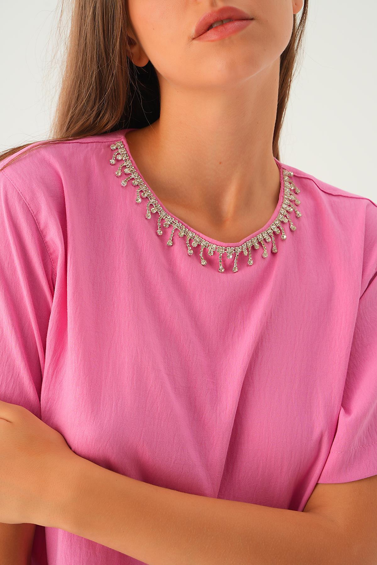 Pembe Taş Detay Tişört 71509 - 6